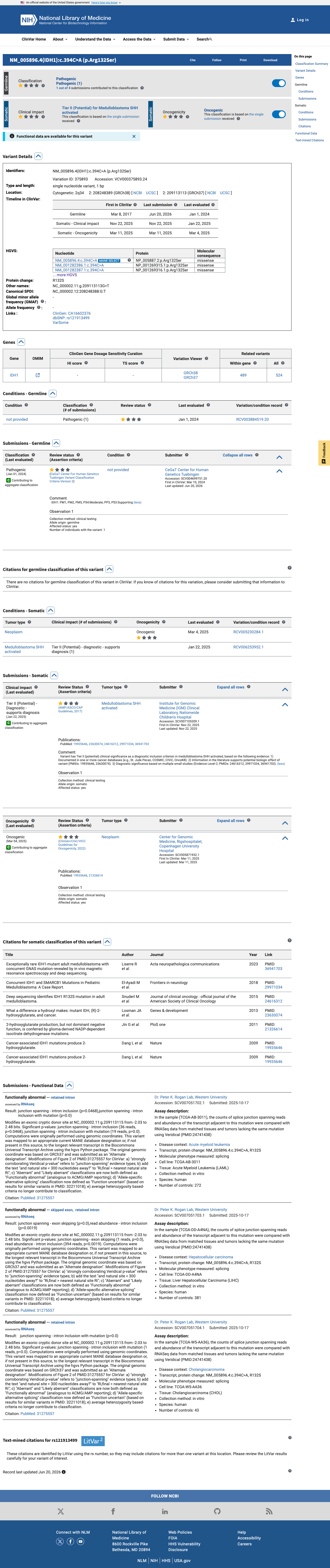 ClinVar screenshot