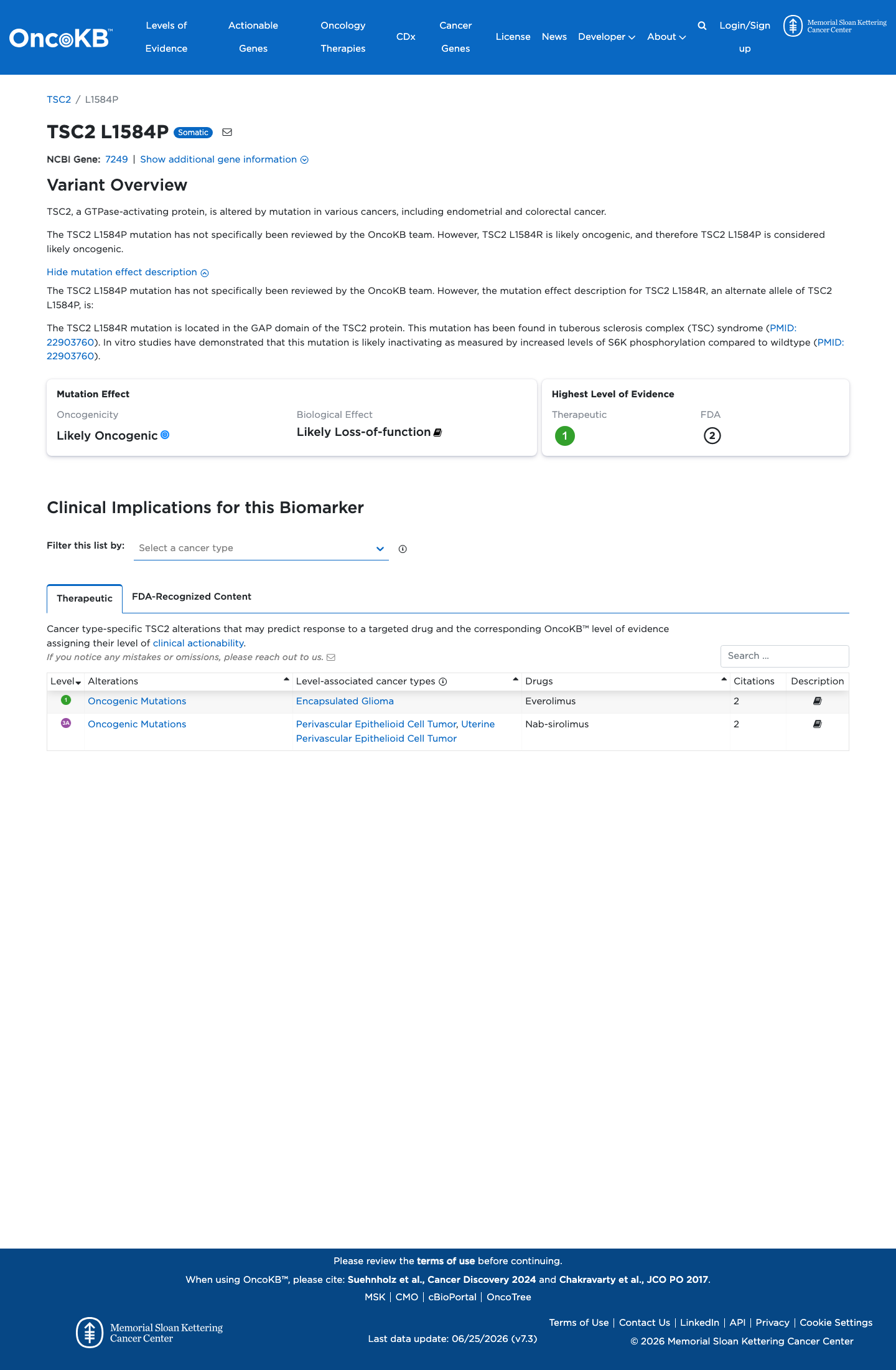 Functional / OncoKB screenshot