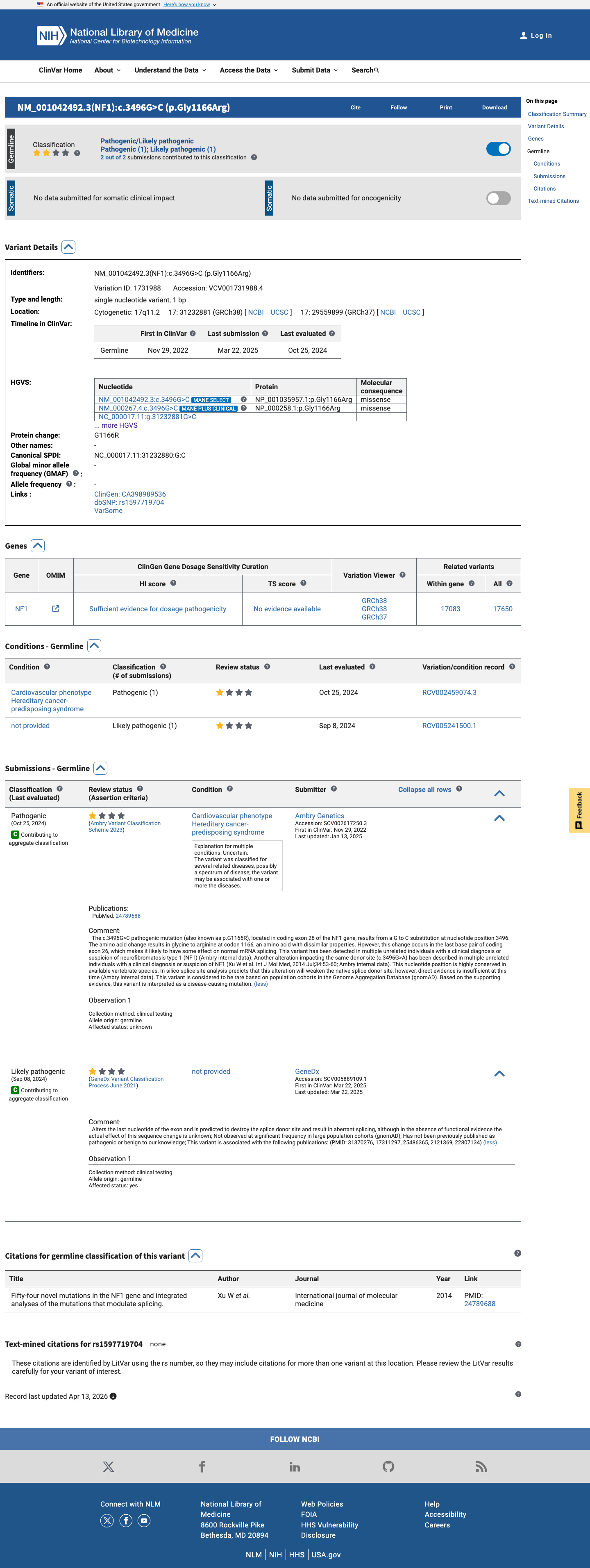 ClinVar screenshot
