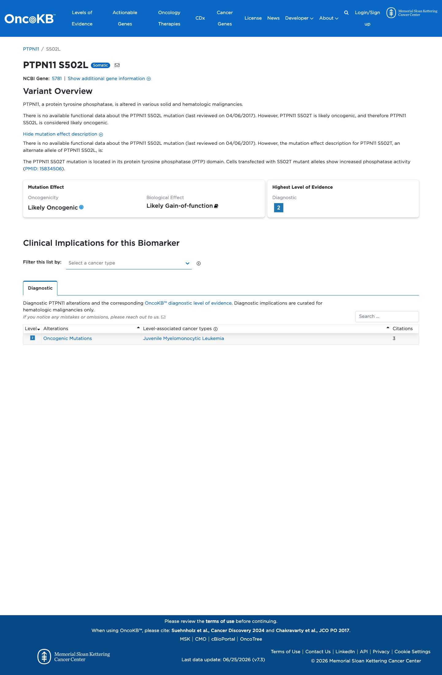 Functional / OncoKB screenshot