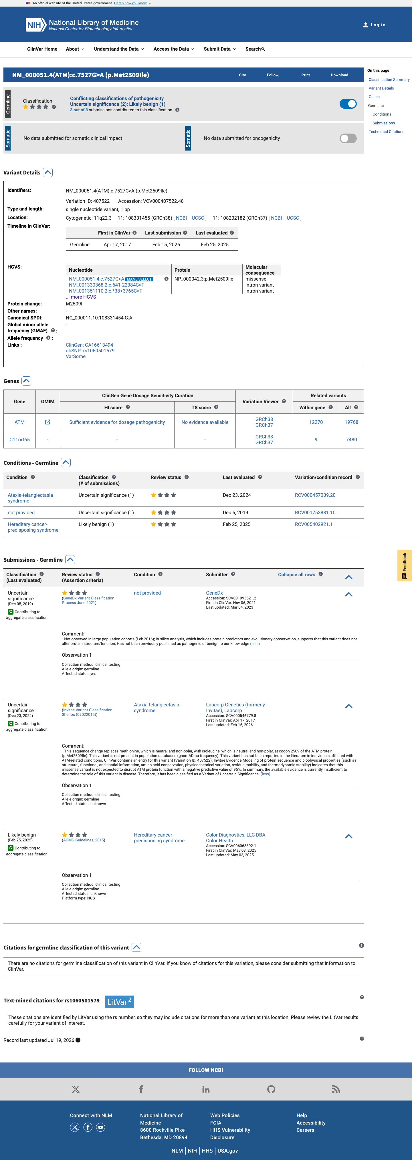 ClinVar screenshot