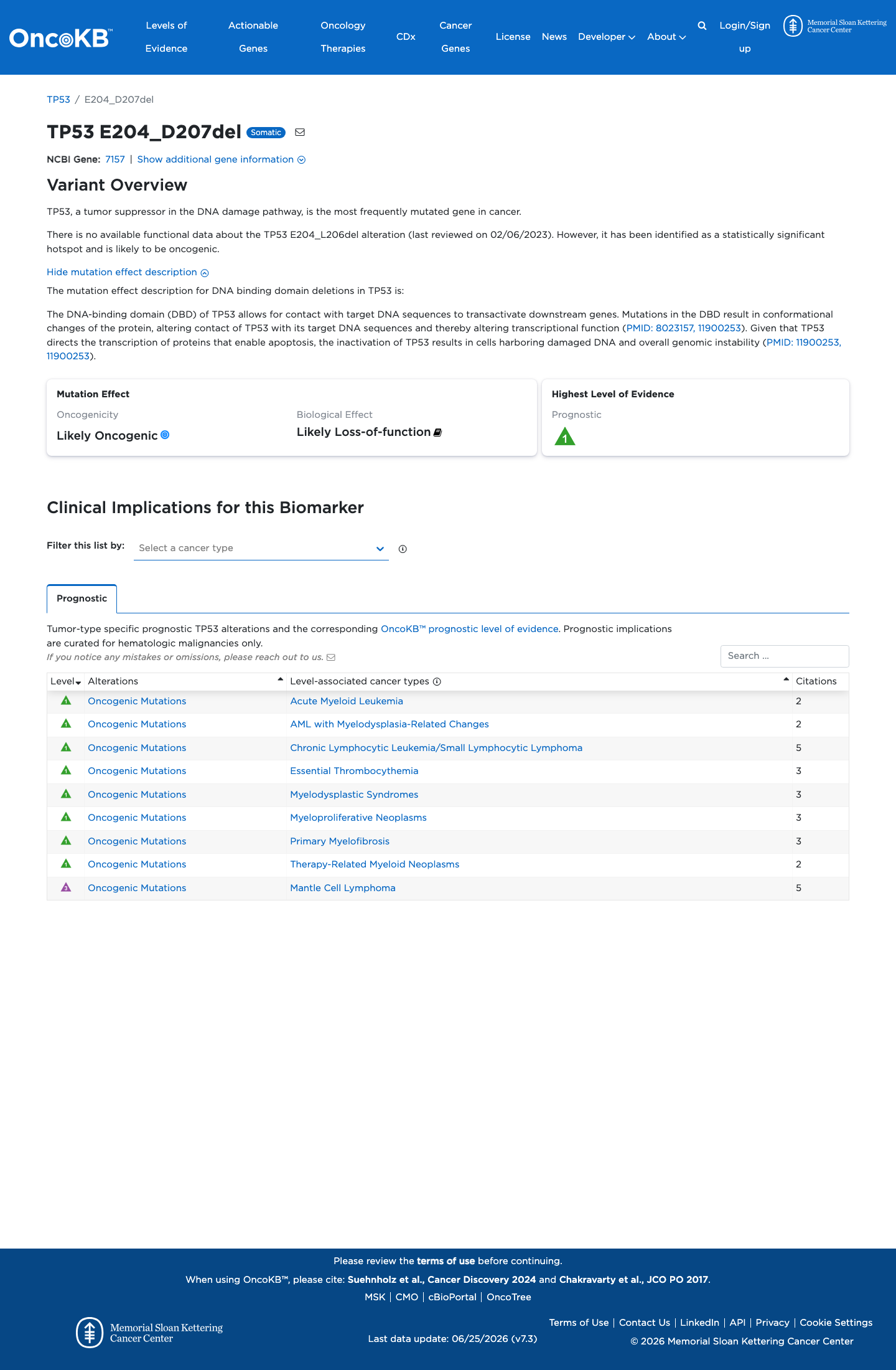 Functional / OncoKB screenshot