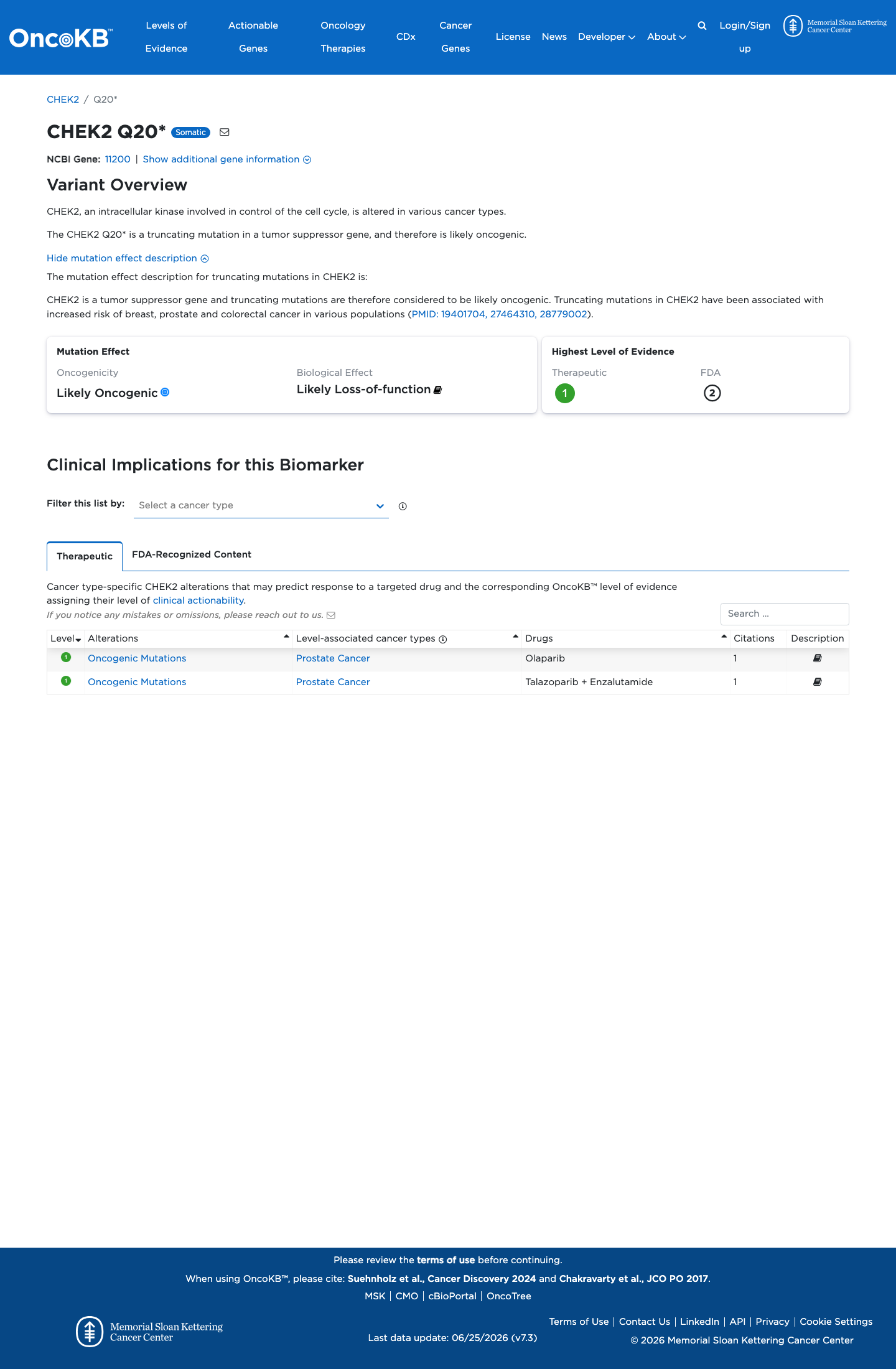 Functional / OncoKB screenshot