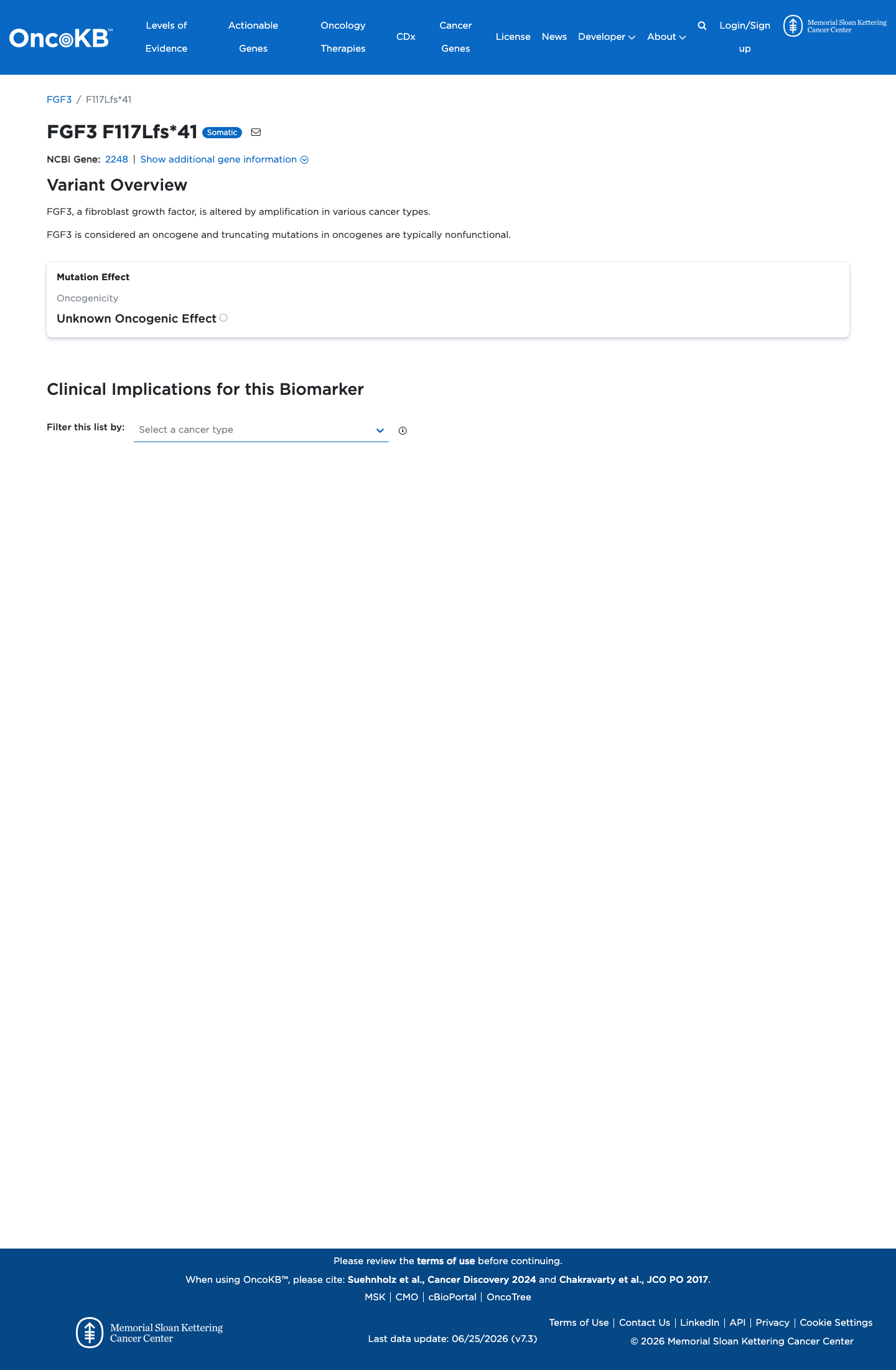Functional / OncoKB screenshot