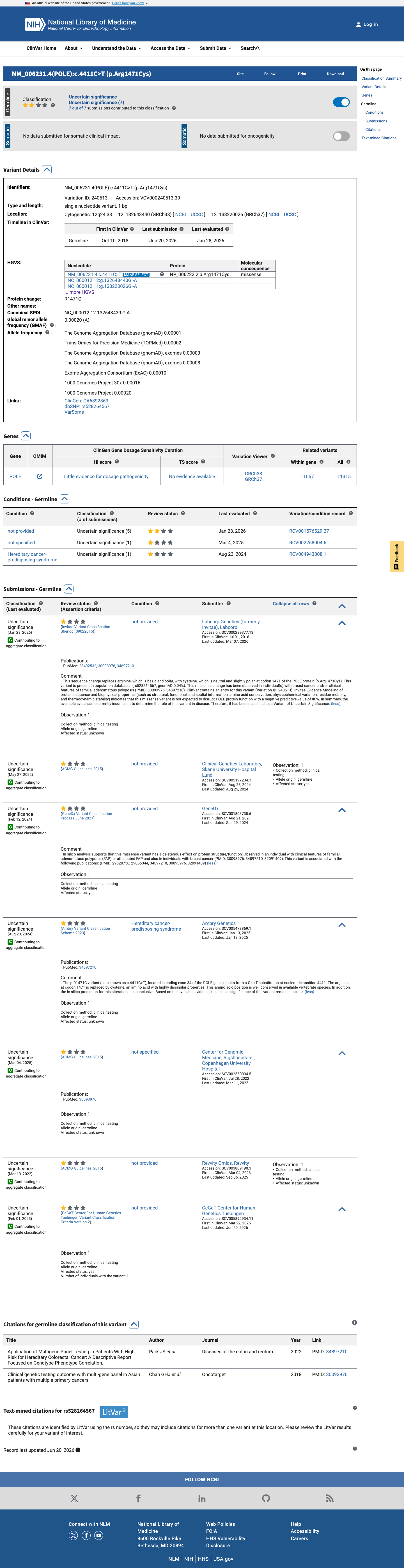 ClinVar screenshot