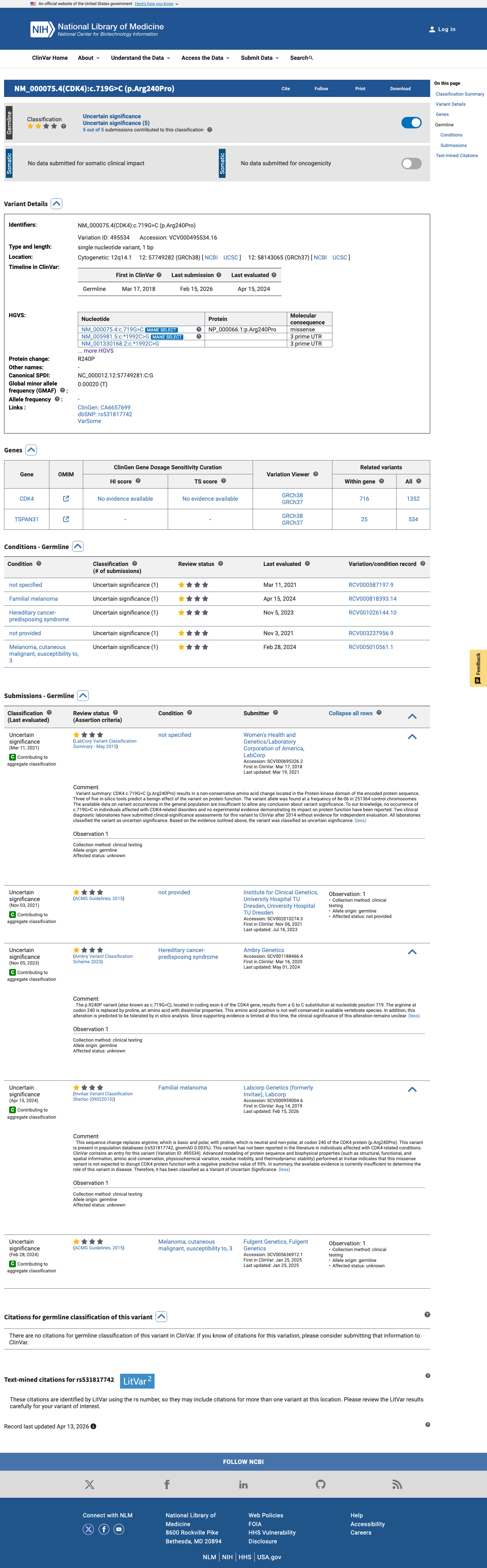 ClinVar screenshot