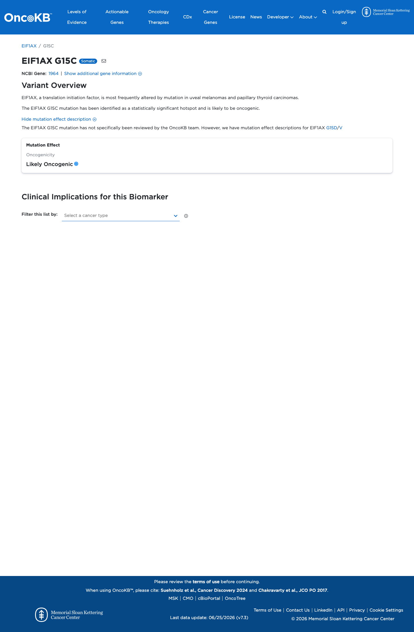 Functional / OncoKB screenshot
