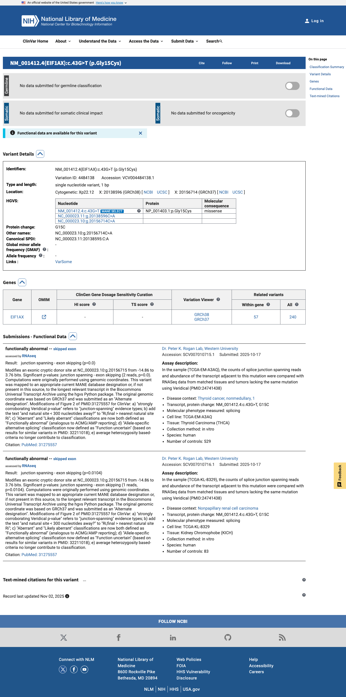 ClinVar screenshot
