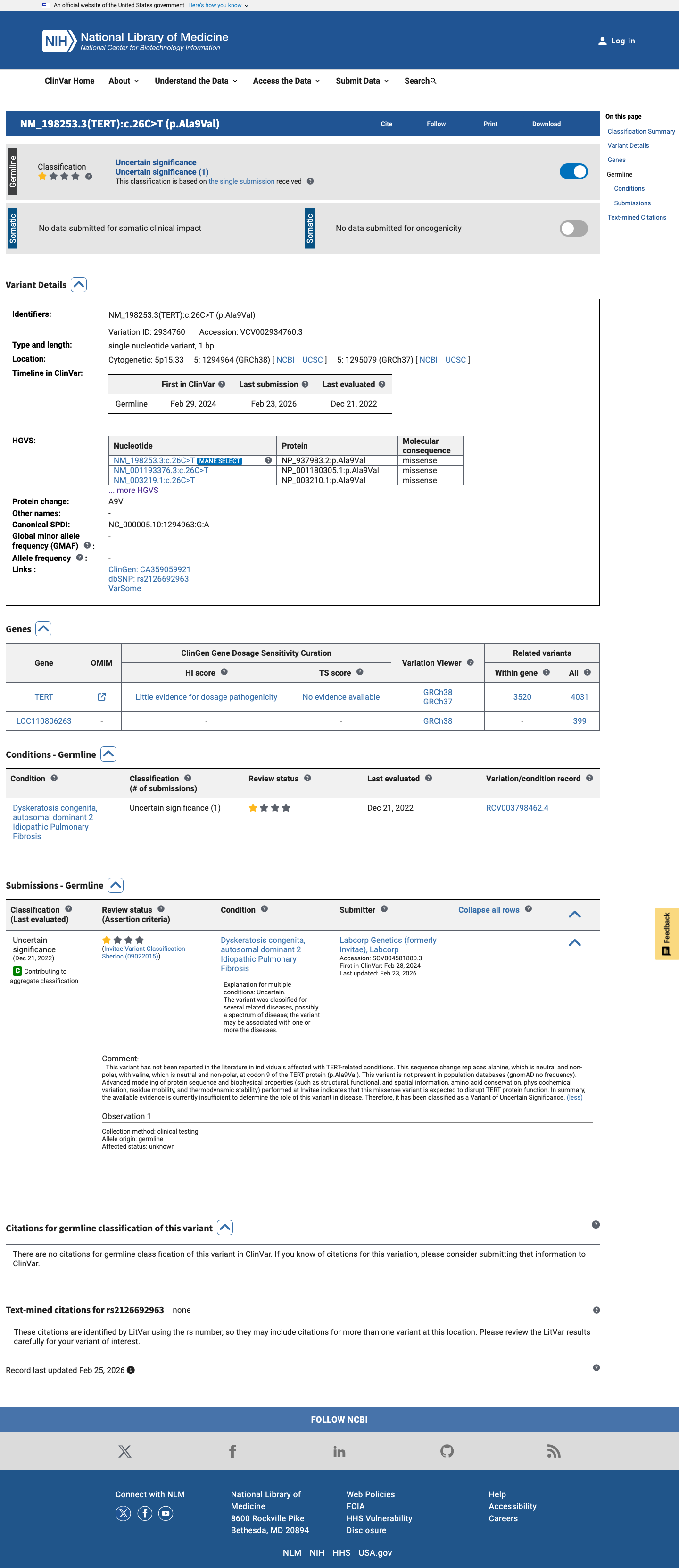 ClinVar screenshot
