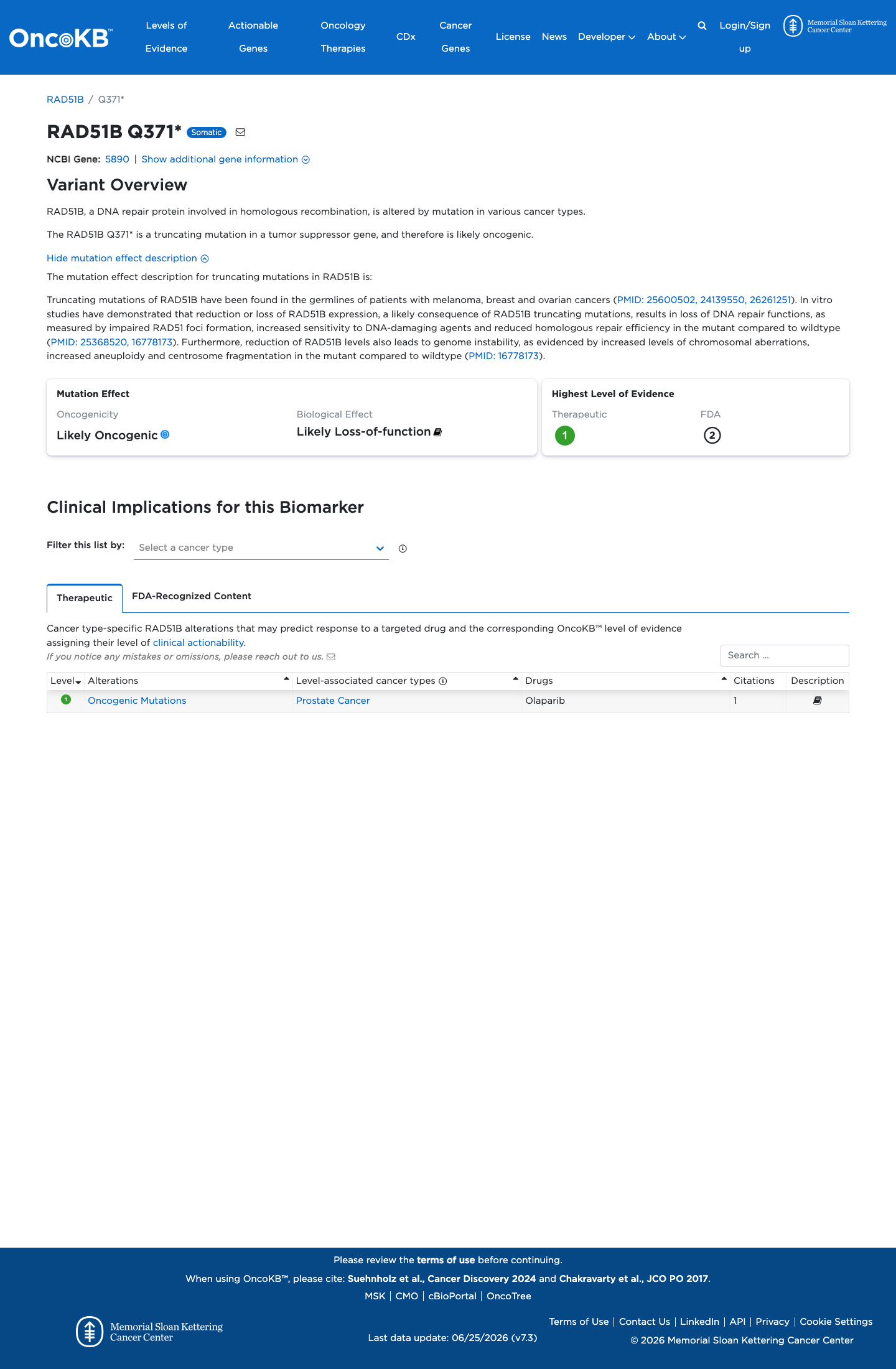 Functional / OncoKB screenshot