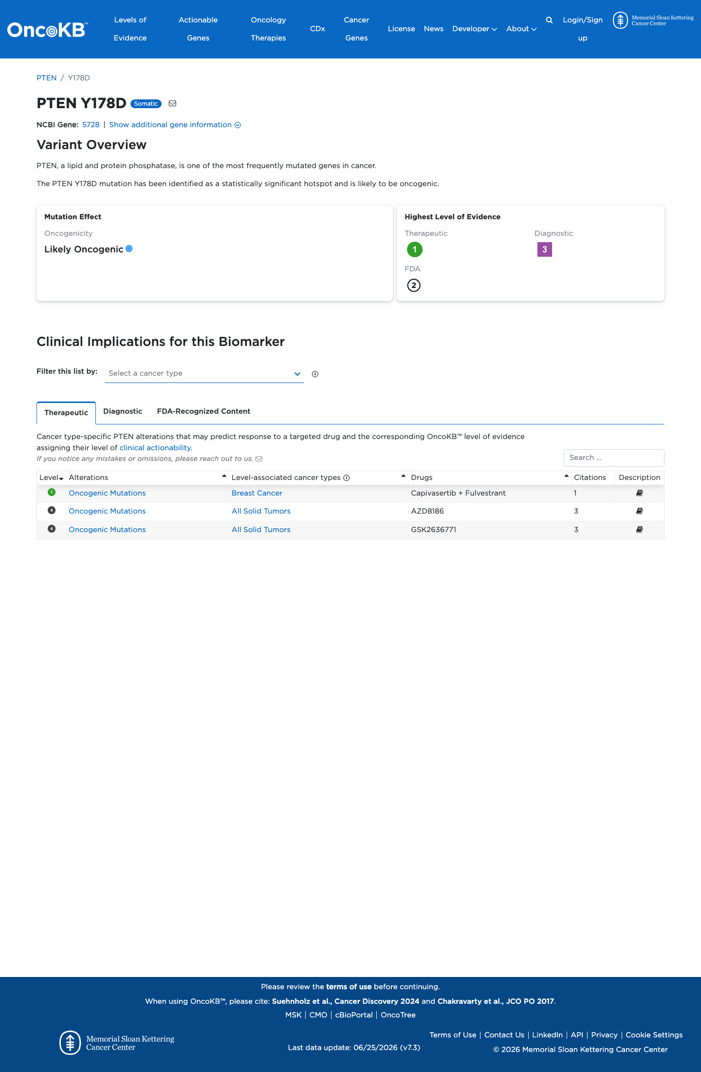Functional / OncoKB screenshot