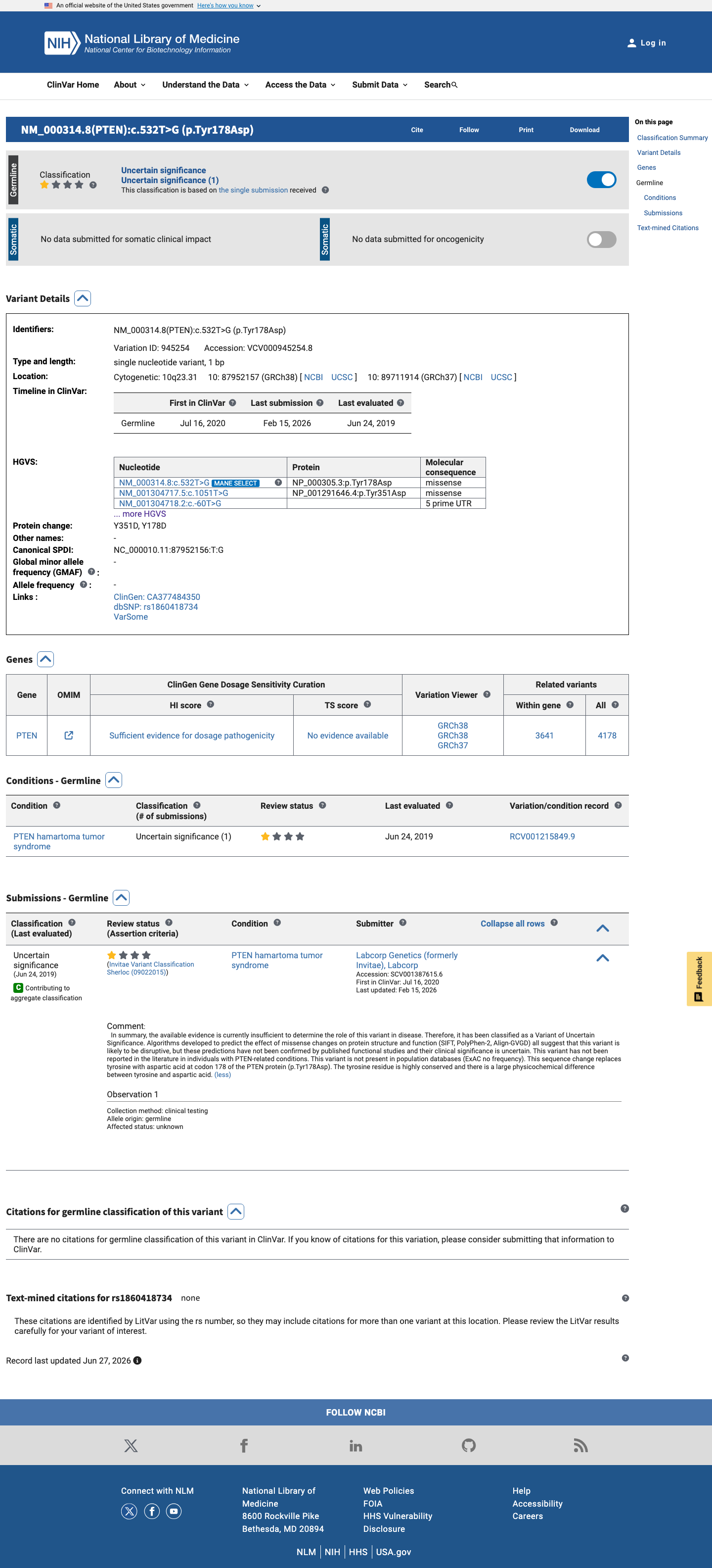 ClinVar screenshot