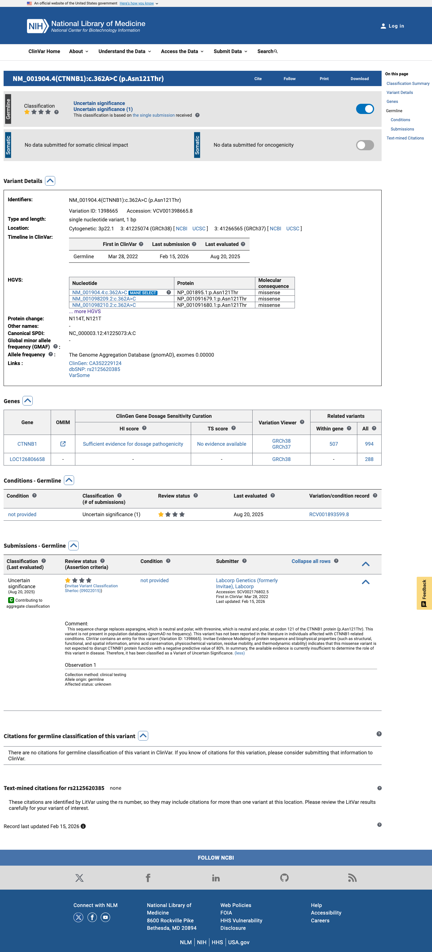 ClinVar screenshot