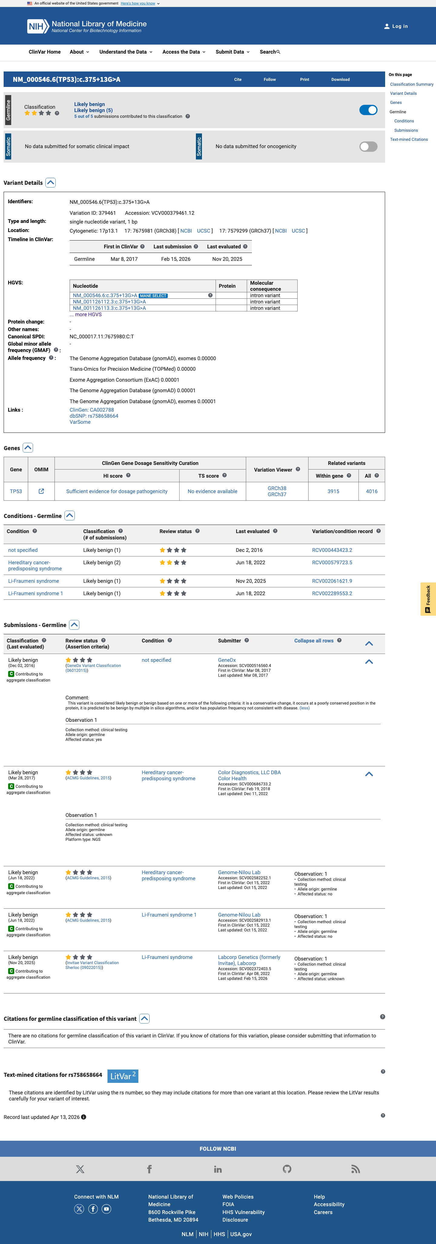ClinVar screenshot