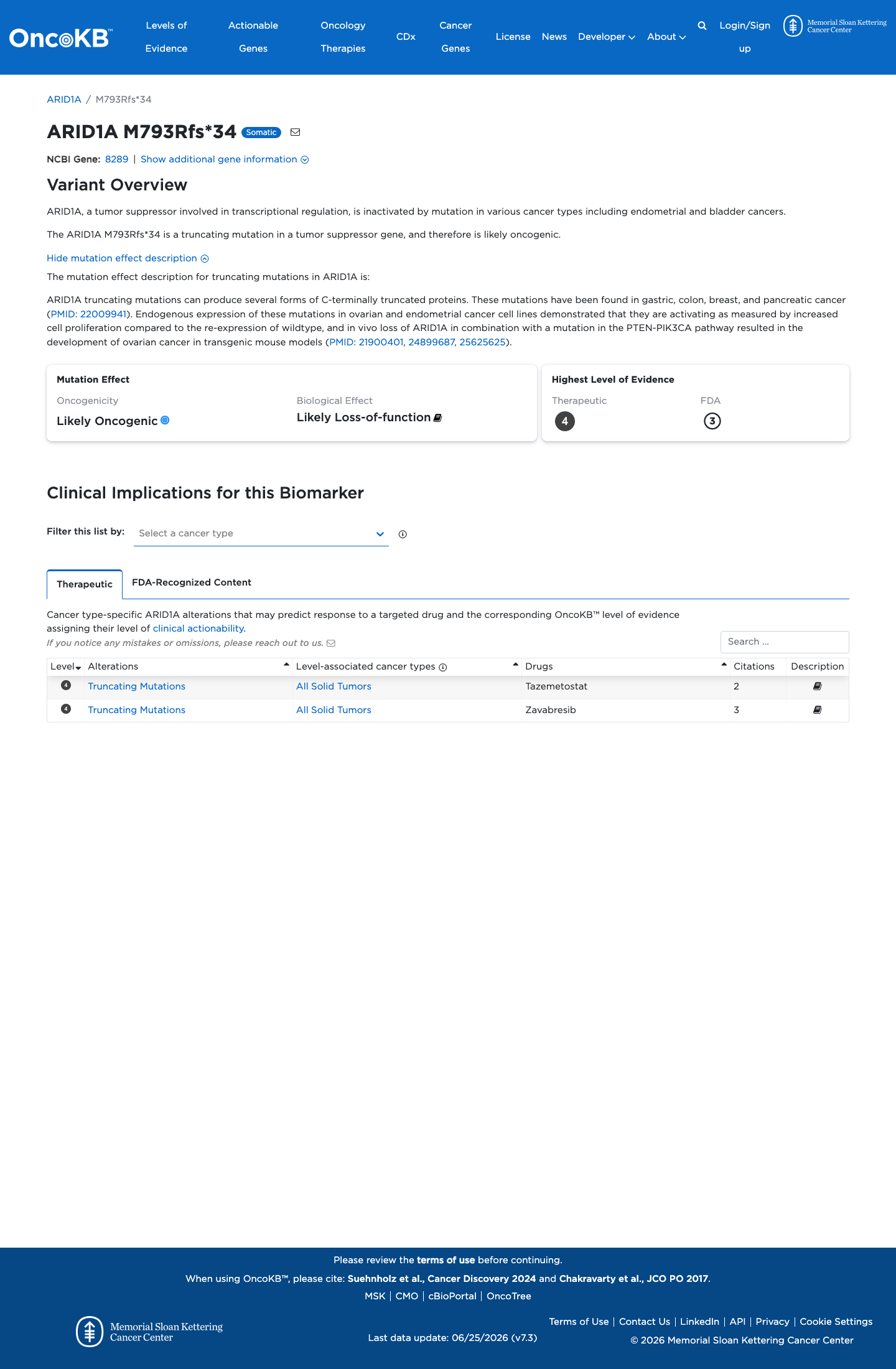 Functional / OncoKB screenshot