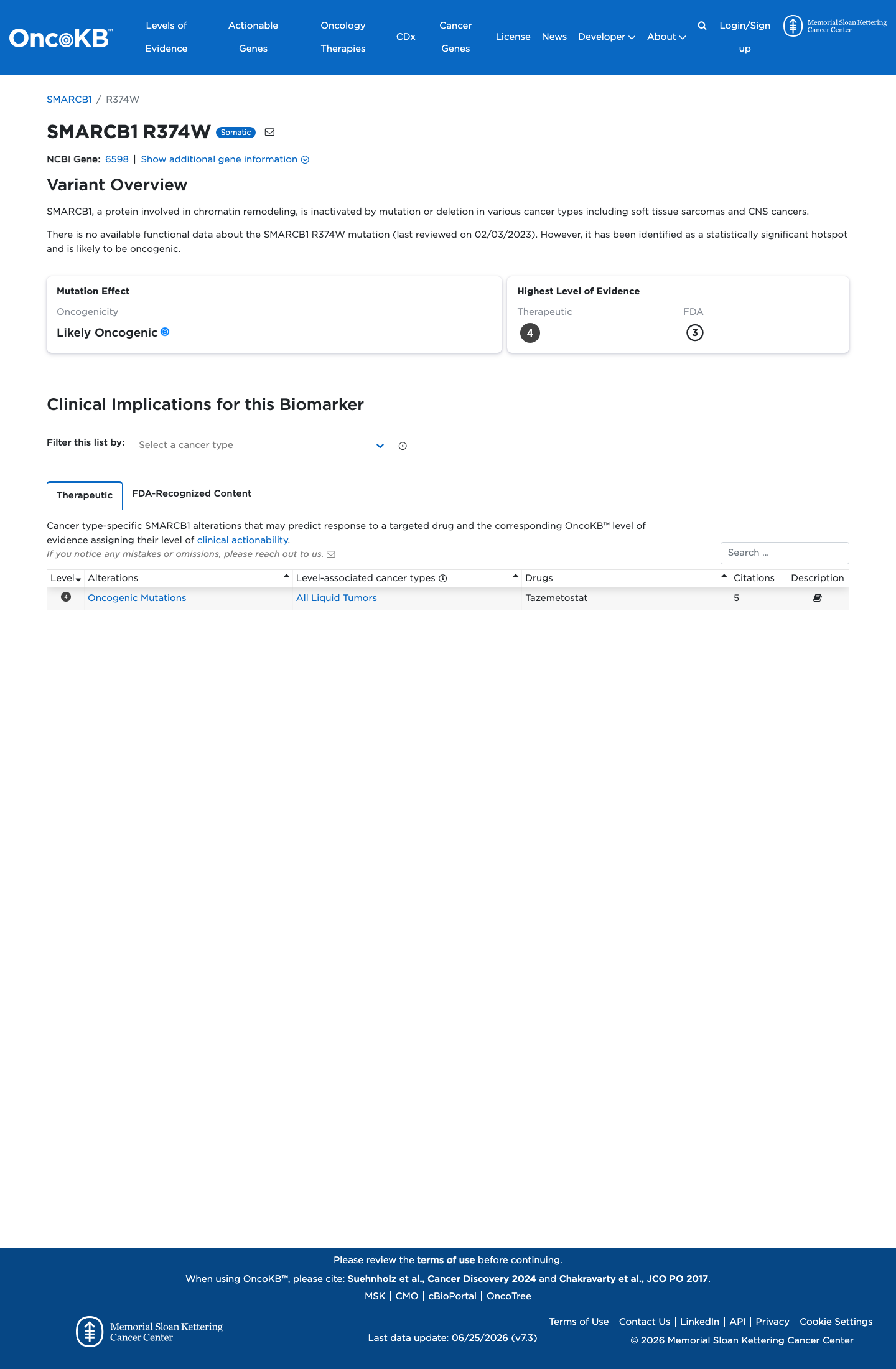Functional / OncoKB screenshot