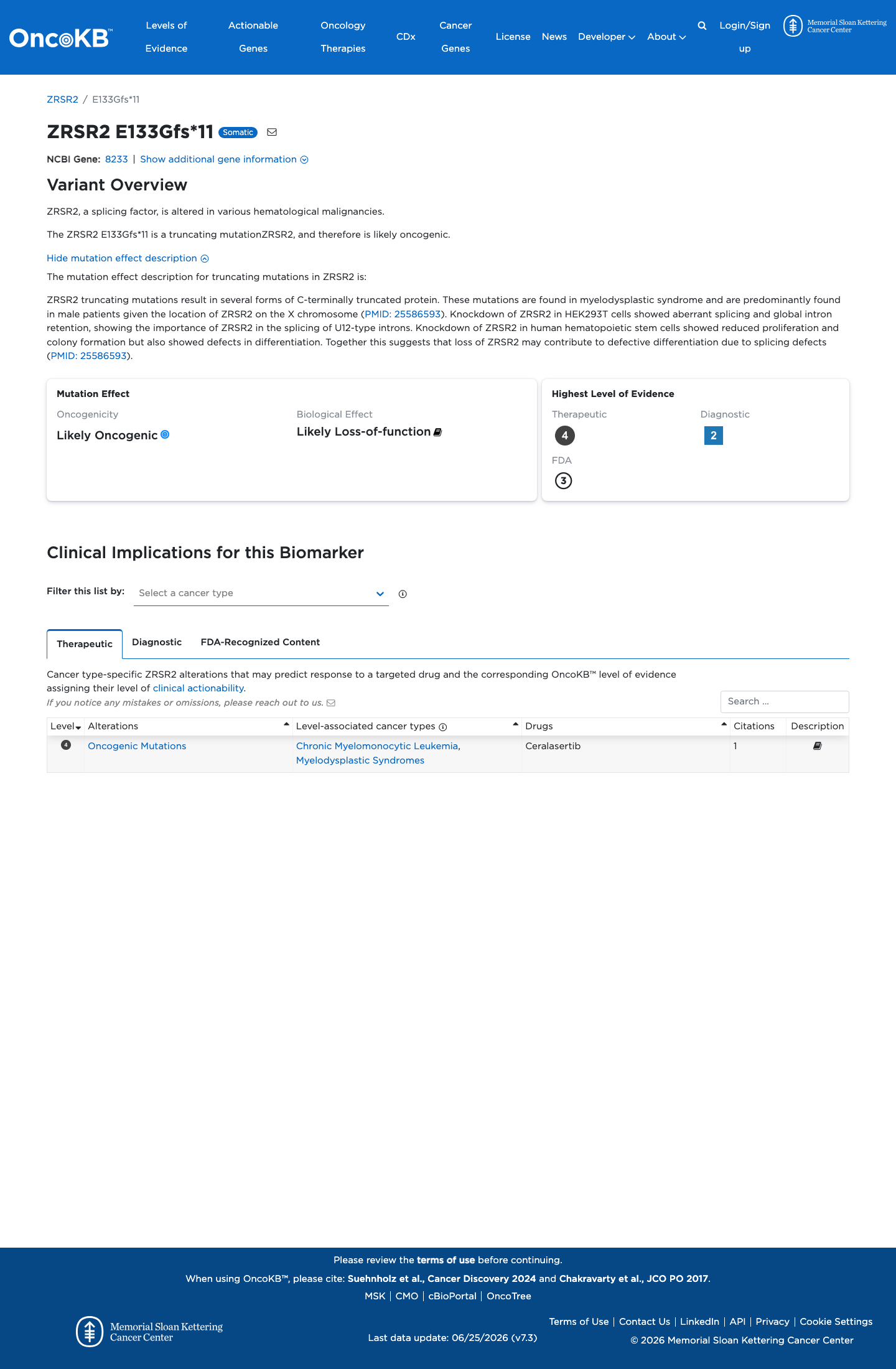 Functional / OncoKB screenshot