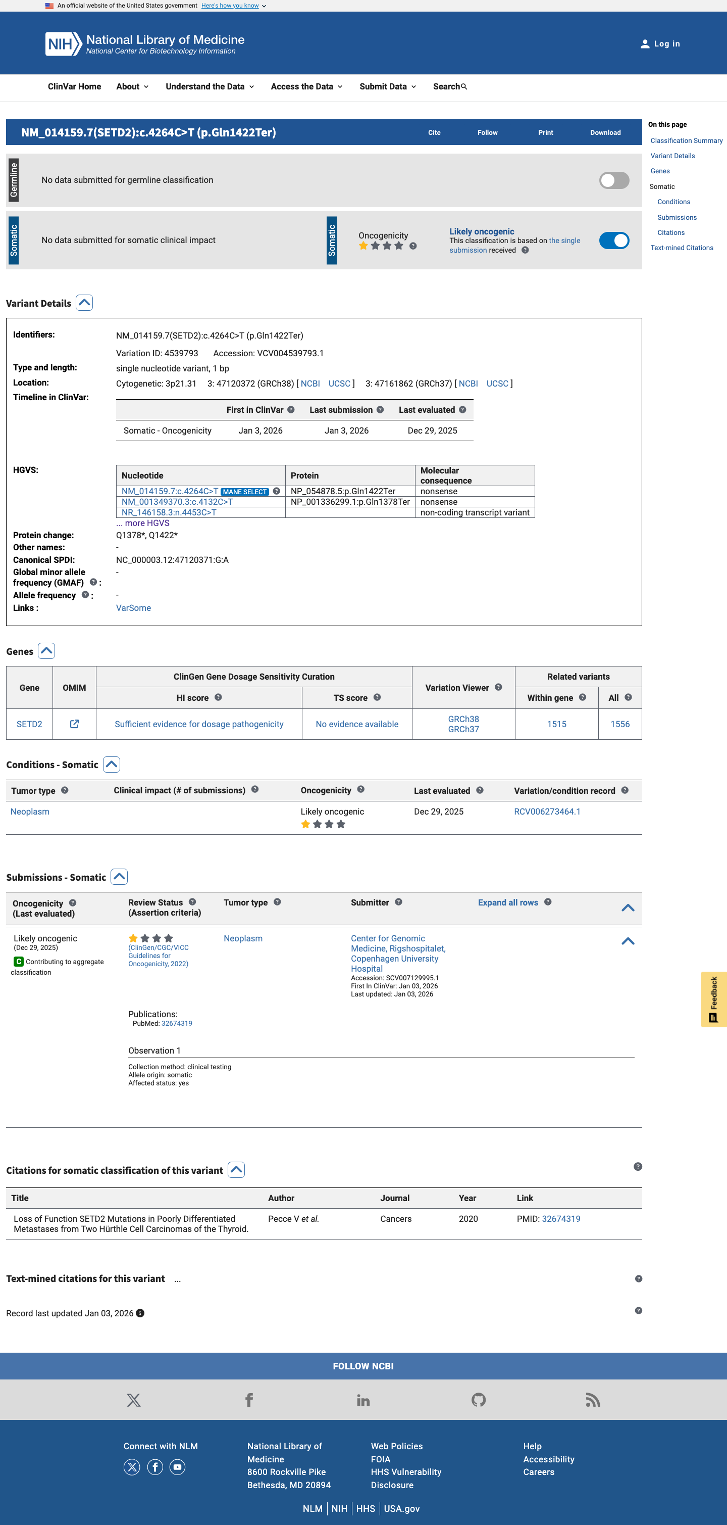 ClinVar screenshot