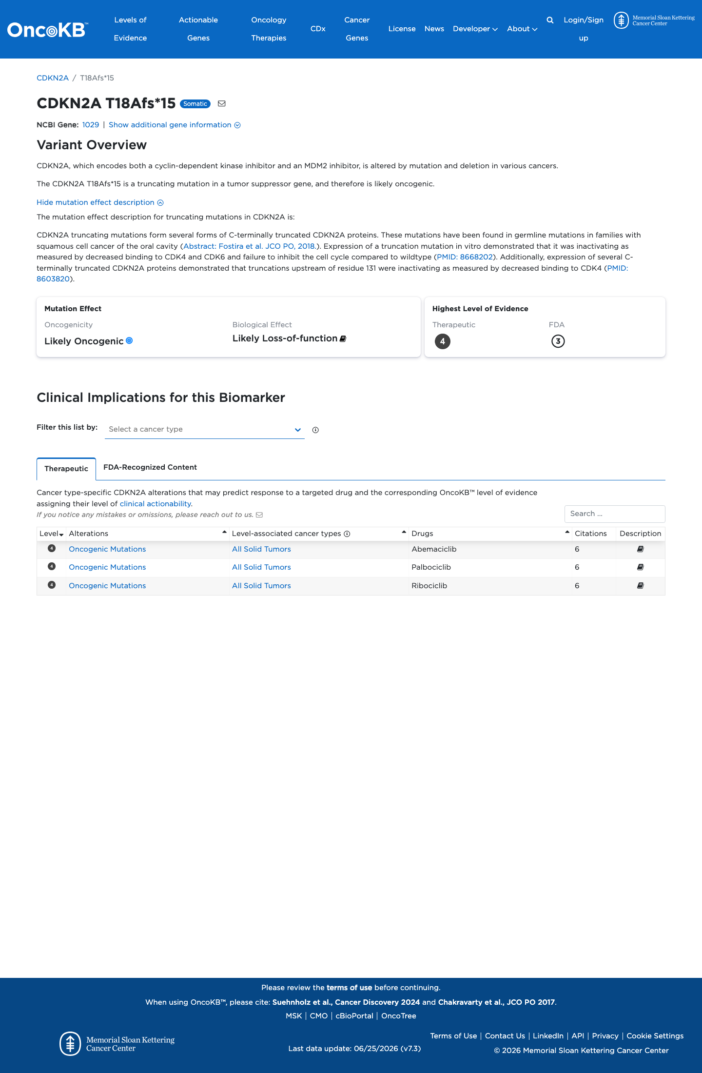 Functional / OncoKB screenshot