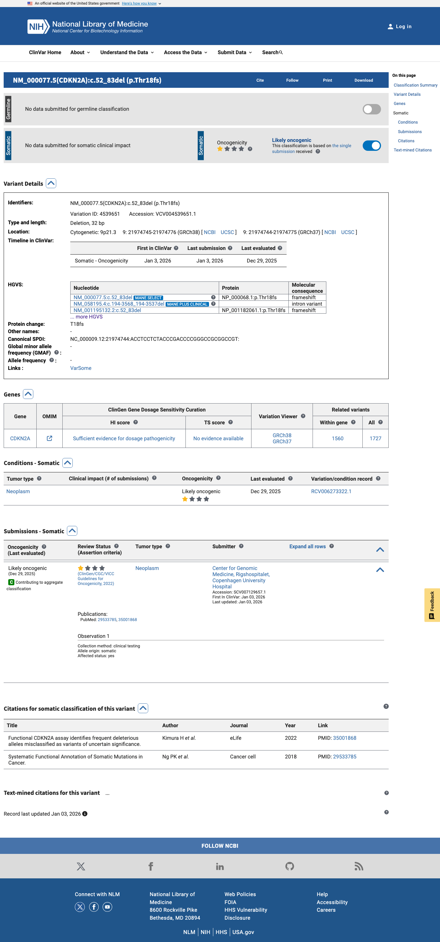 ClinVar screenshot