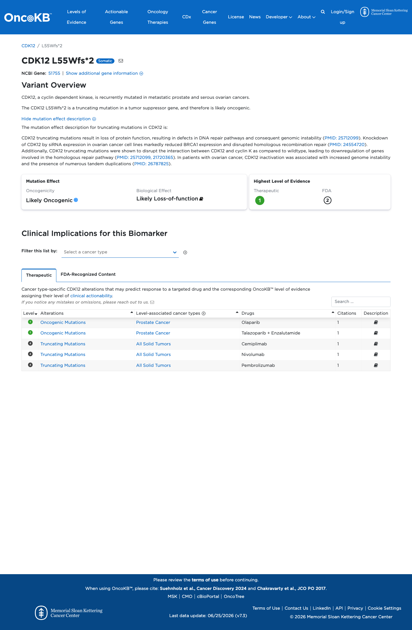 Functional / OncoKB screenshot