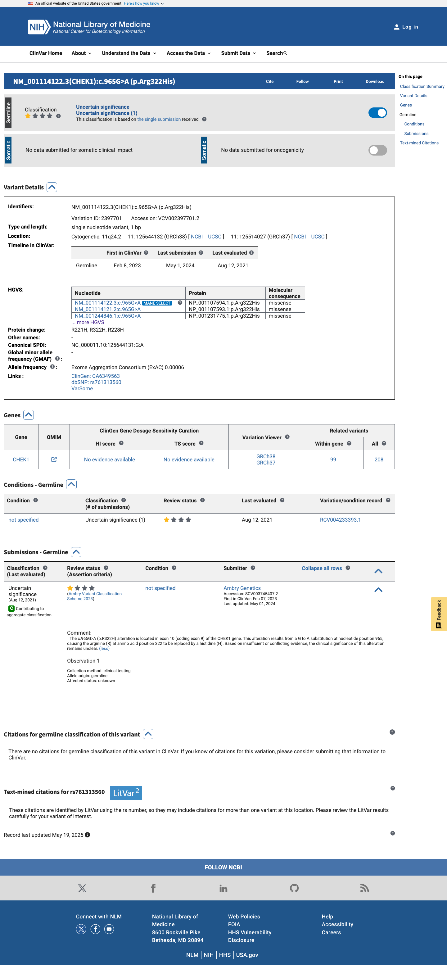 ClinVar screenshot