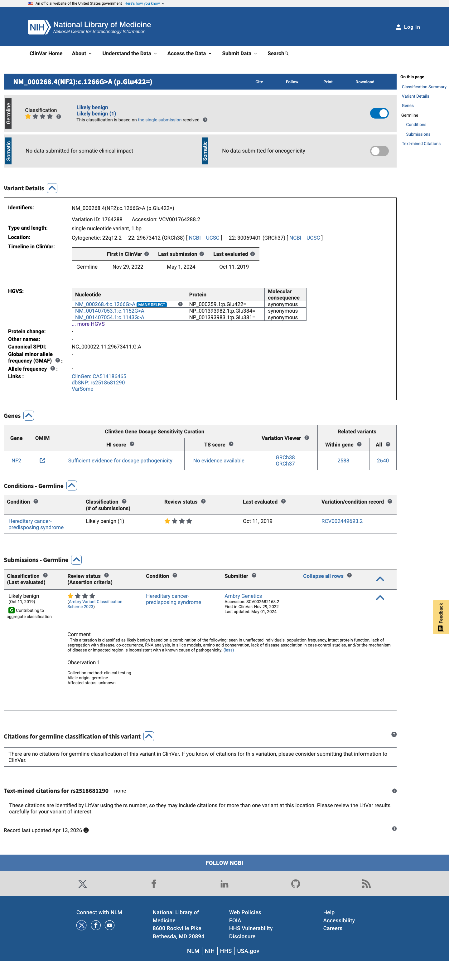 ClinVar screenshot