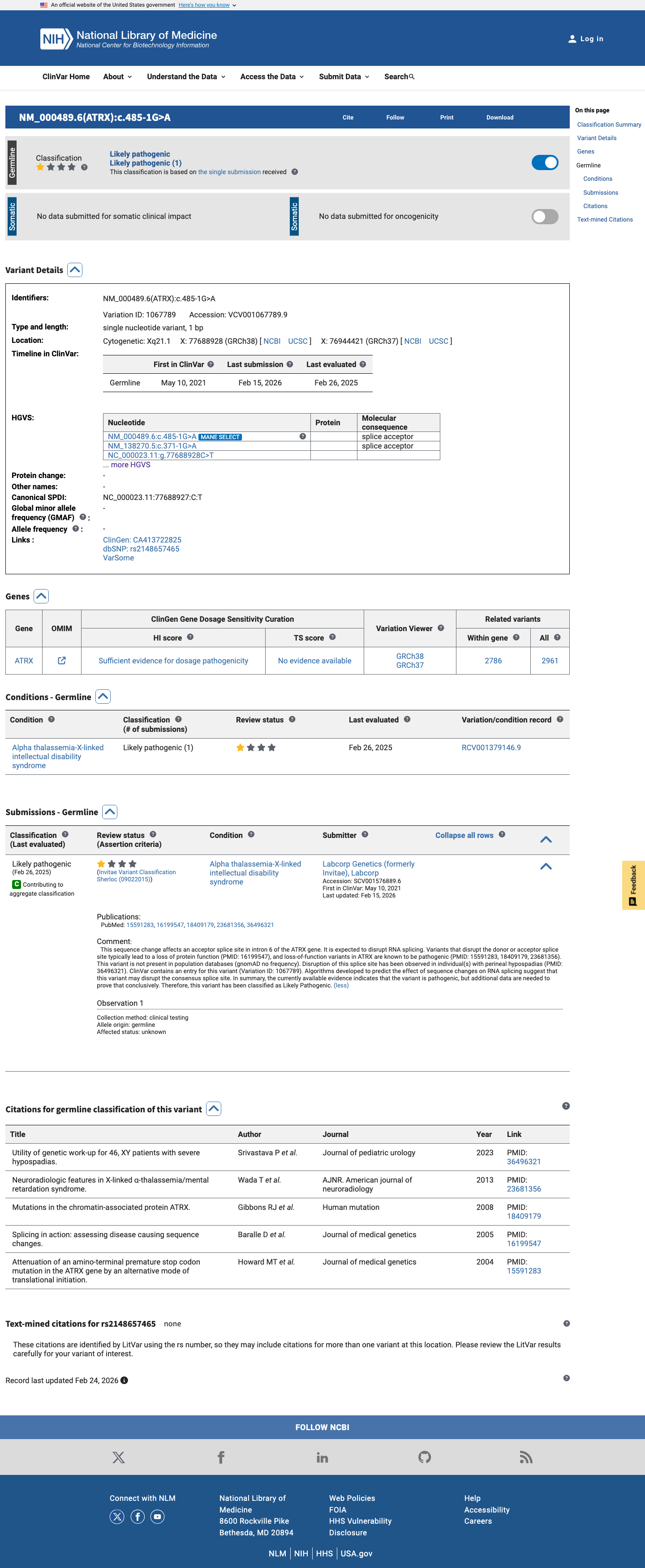 ClinVar screenshot