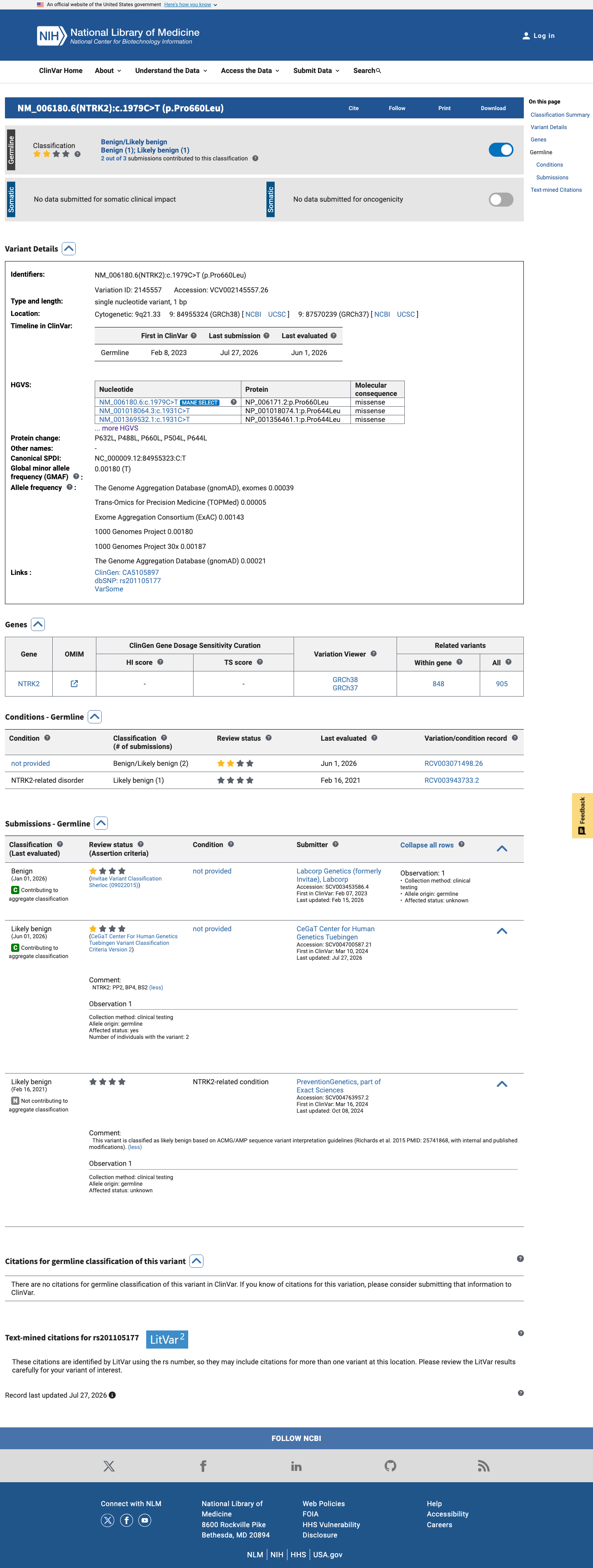ClinVar screenshot
