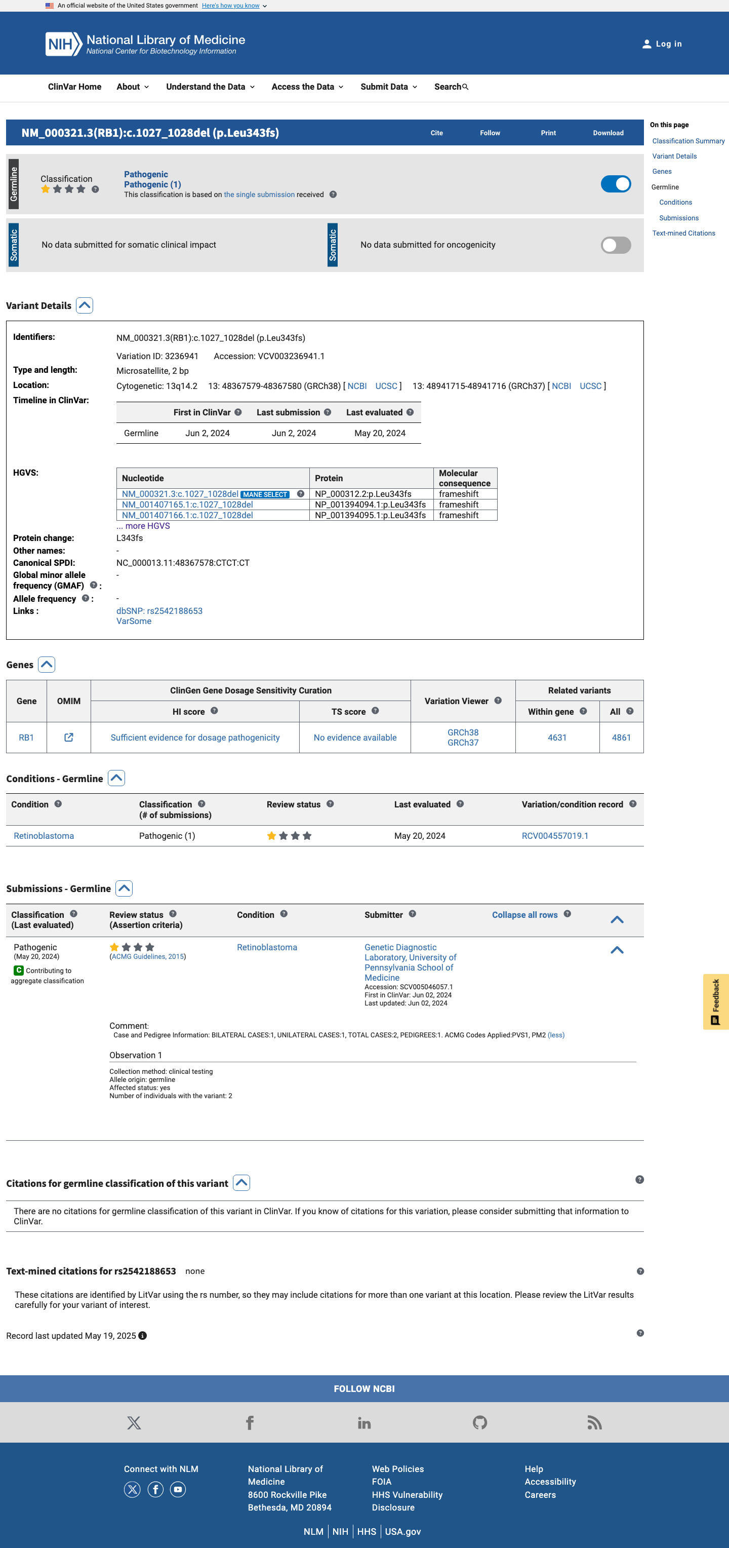 ClinVar screenshot