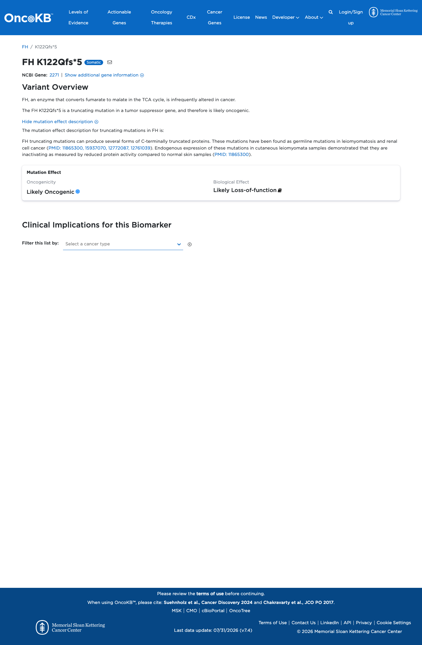 Functional / OncoKB screenshot