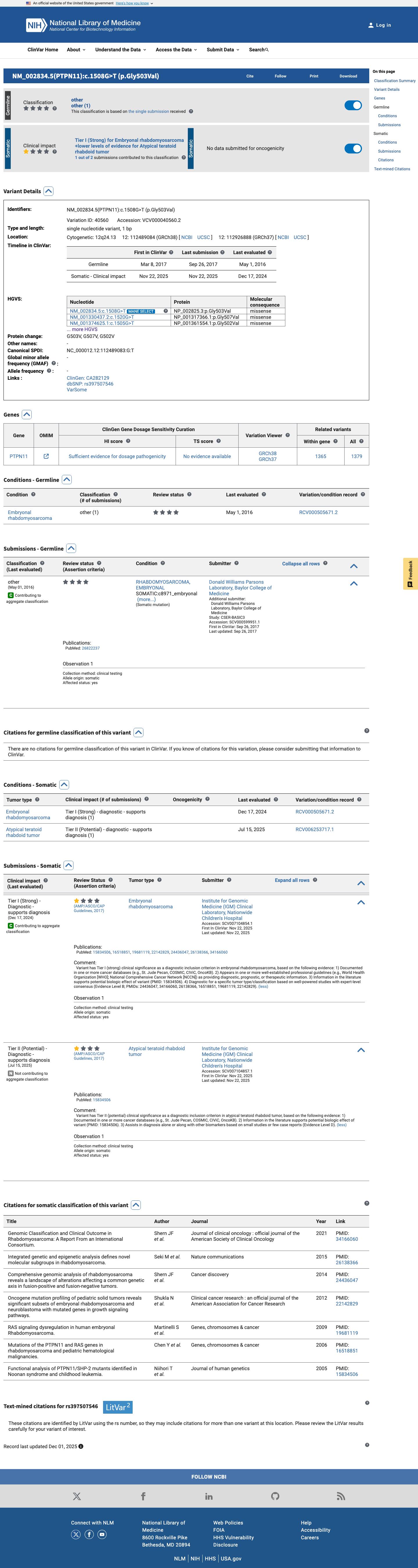 ClinVar screenshot