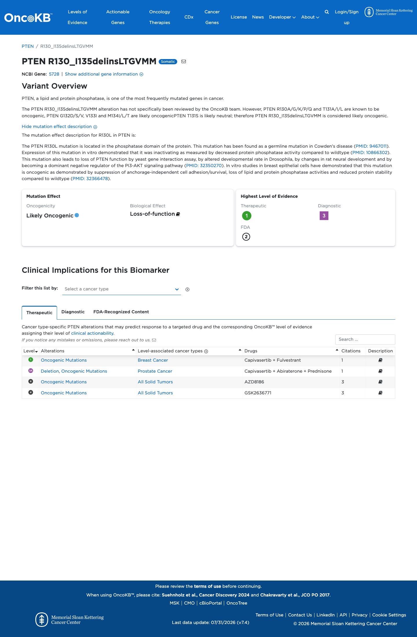 Functional / OncoKB screenshot