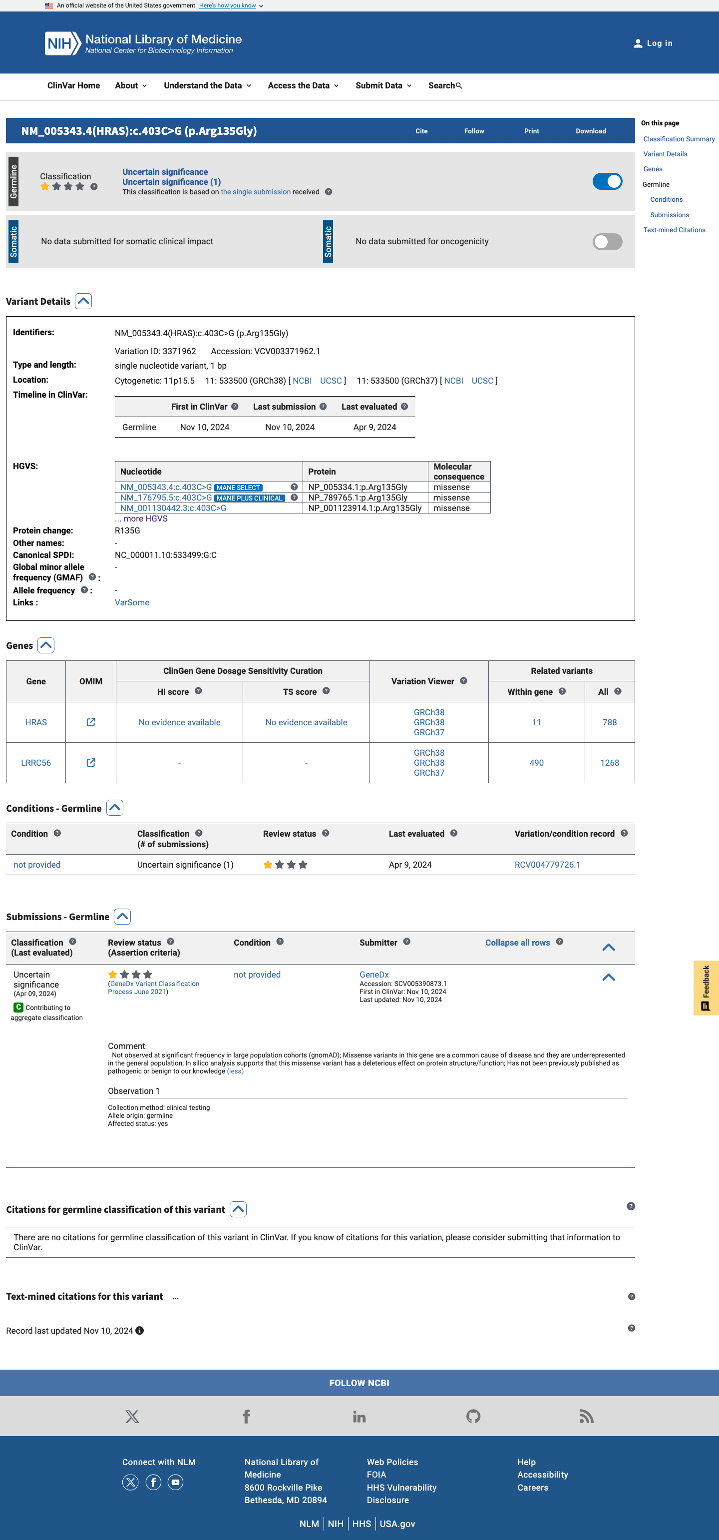 ClinVar screenshot