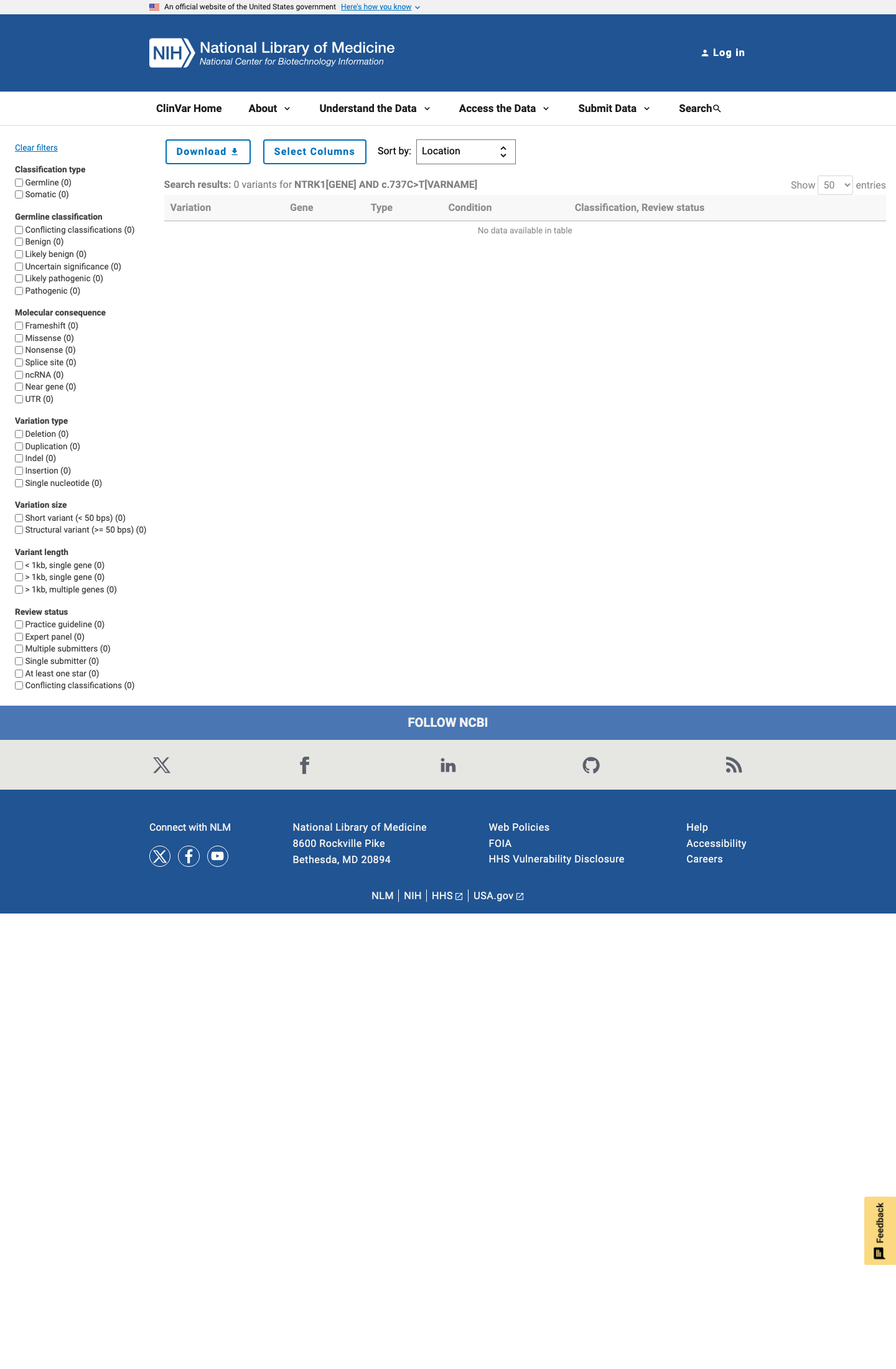 ClinVar screenshot