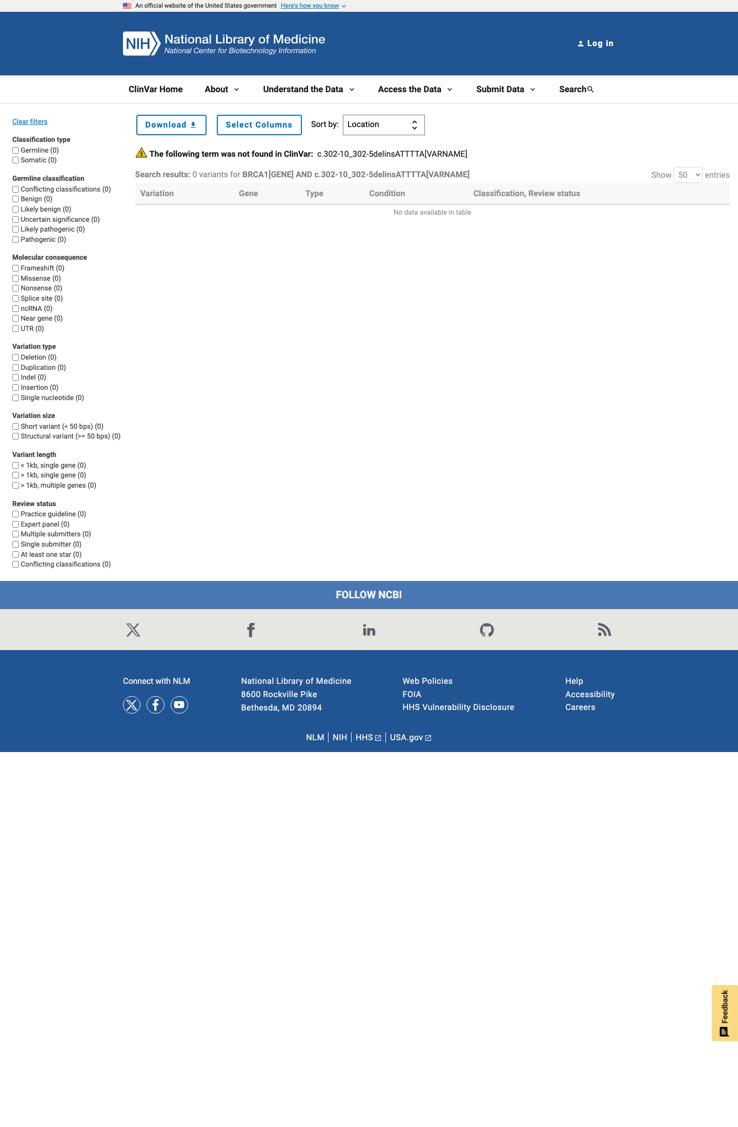 ClinVar screenshot