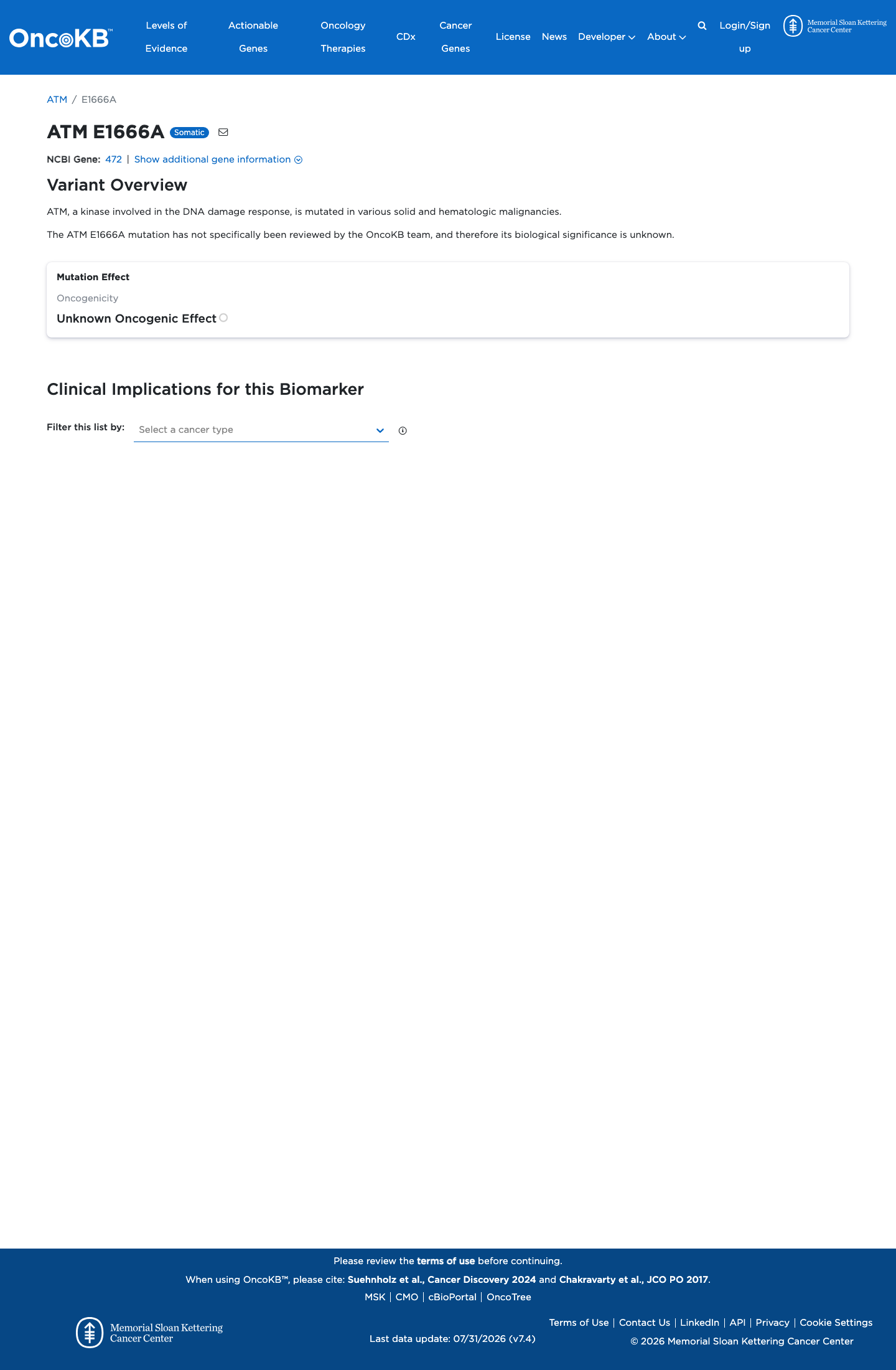 Functional / OncoKB screenshot