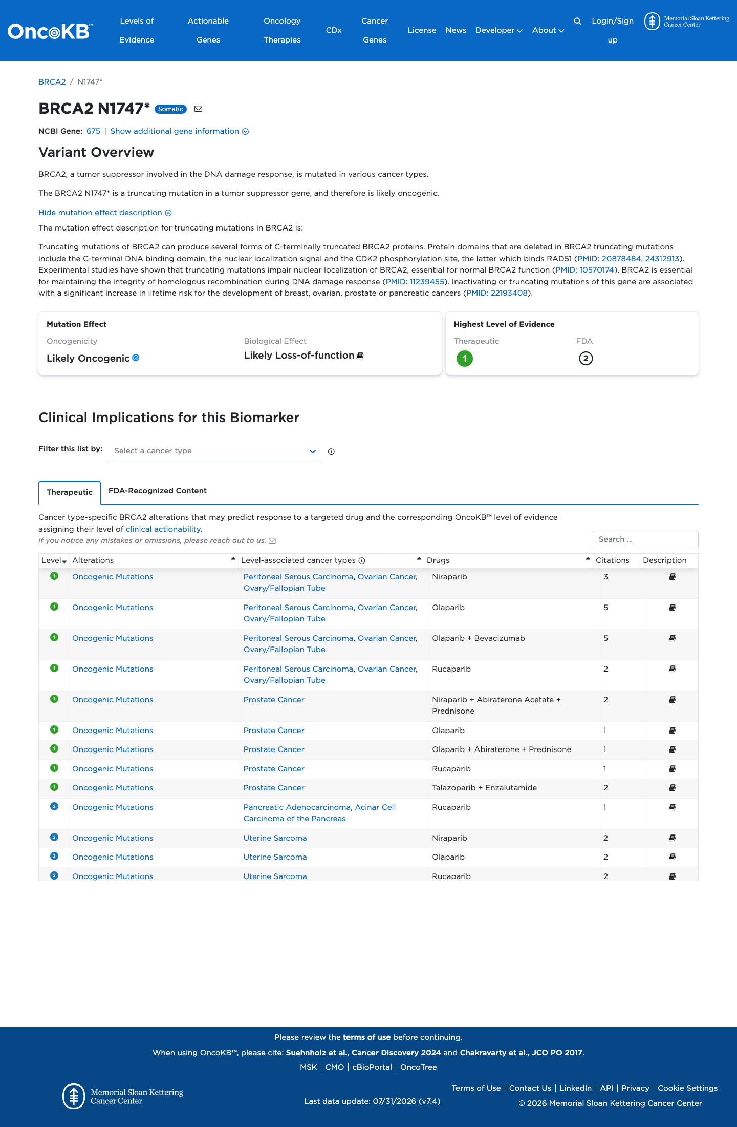 Functional / OncoKB screenshot
