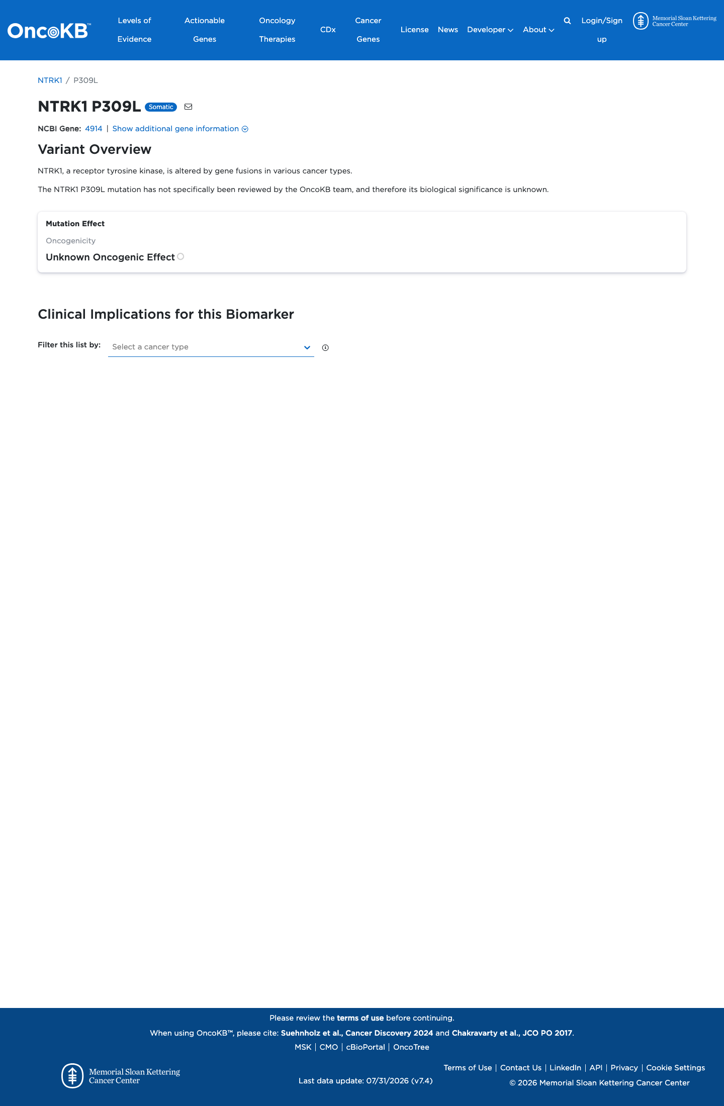 Functional / OncoKB screenshot