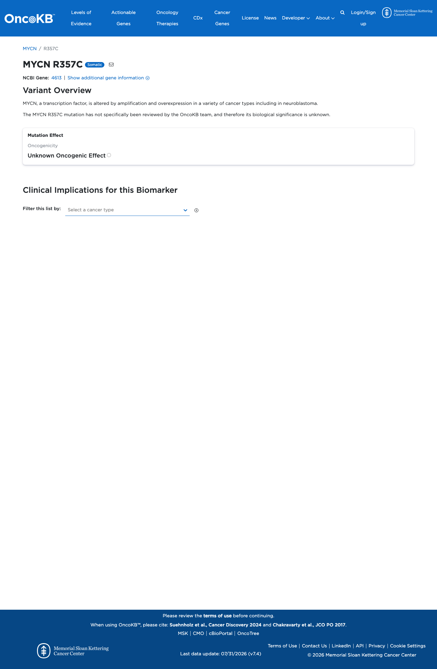 Functional / OncoKB screenshot