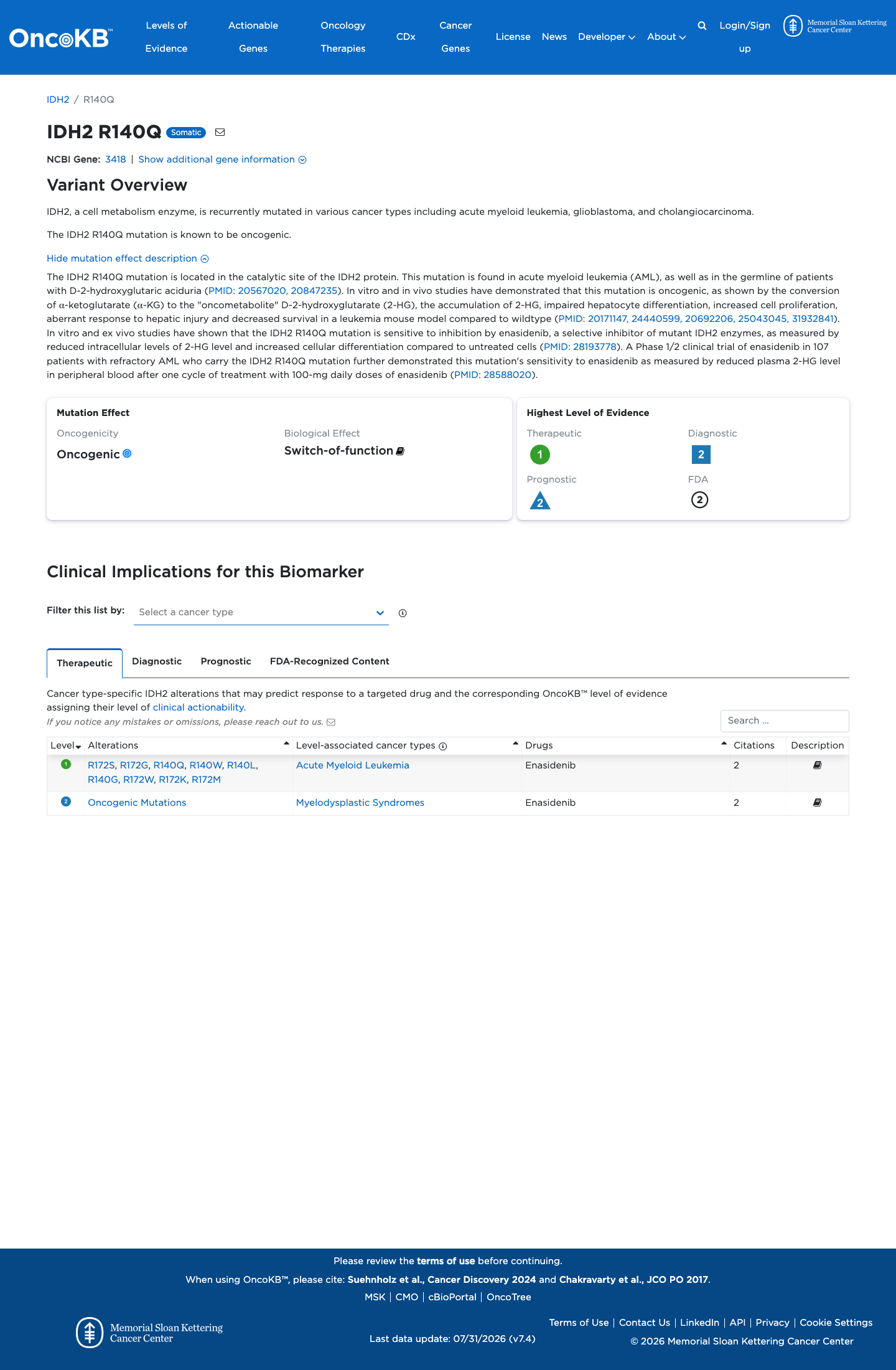 Functional / OncoKB screenshot
