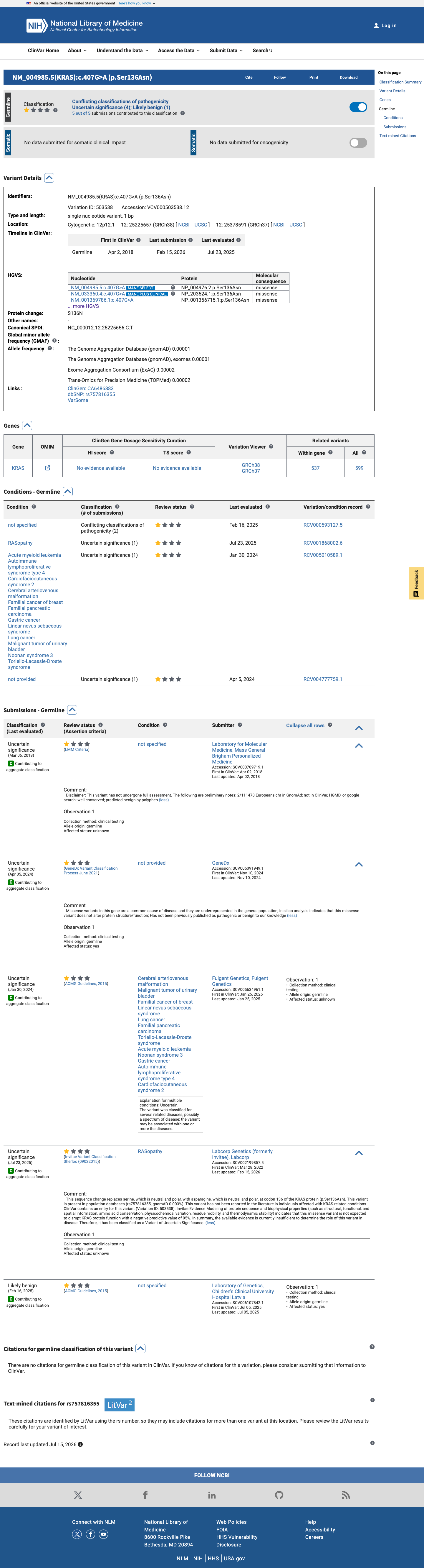 ClinVar screenshot
