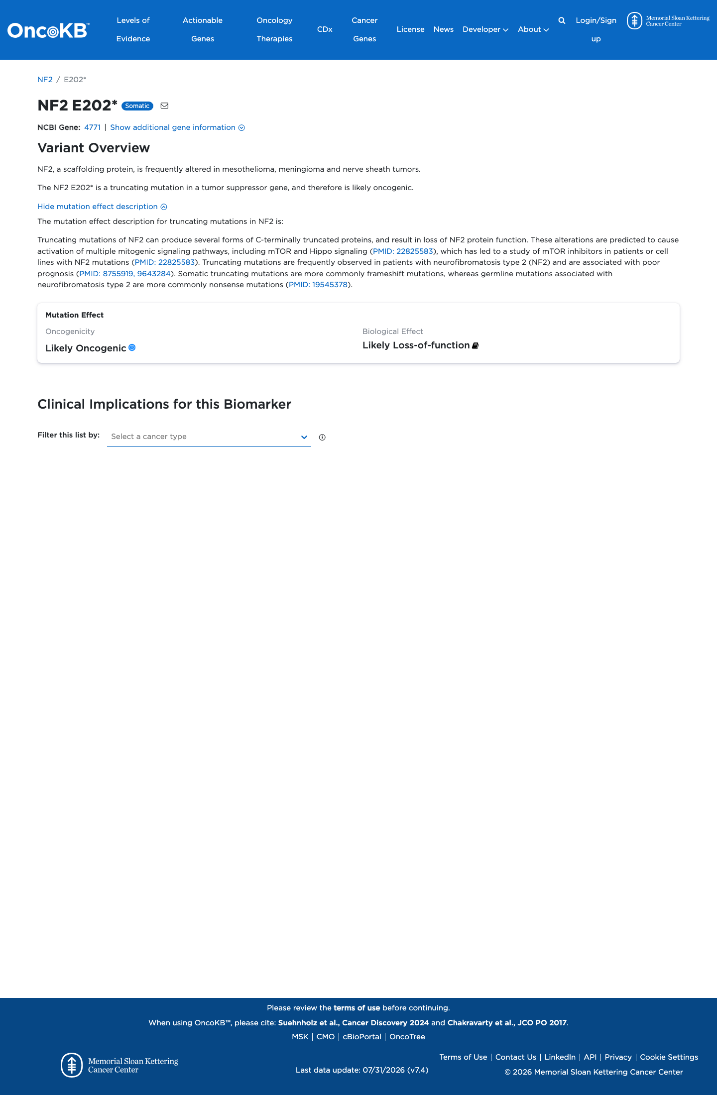 Functional / OncoKB screenshot