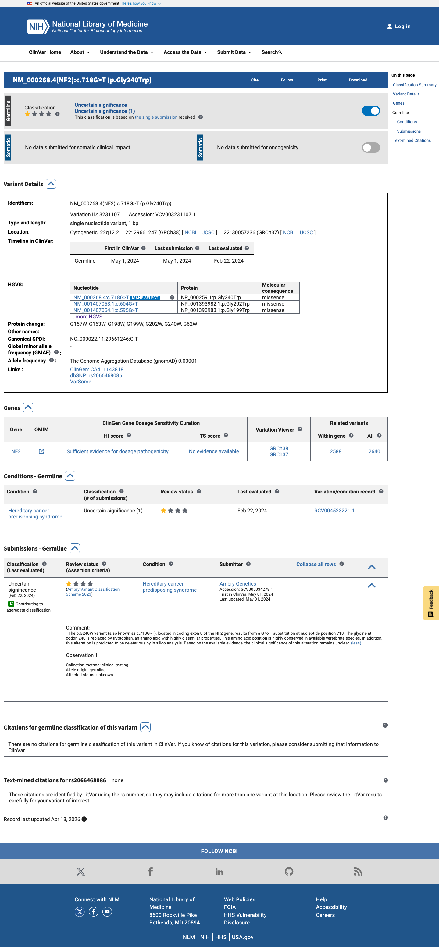 ClinVar screenshot