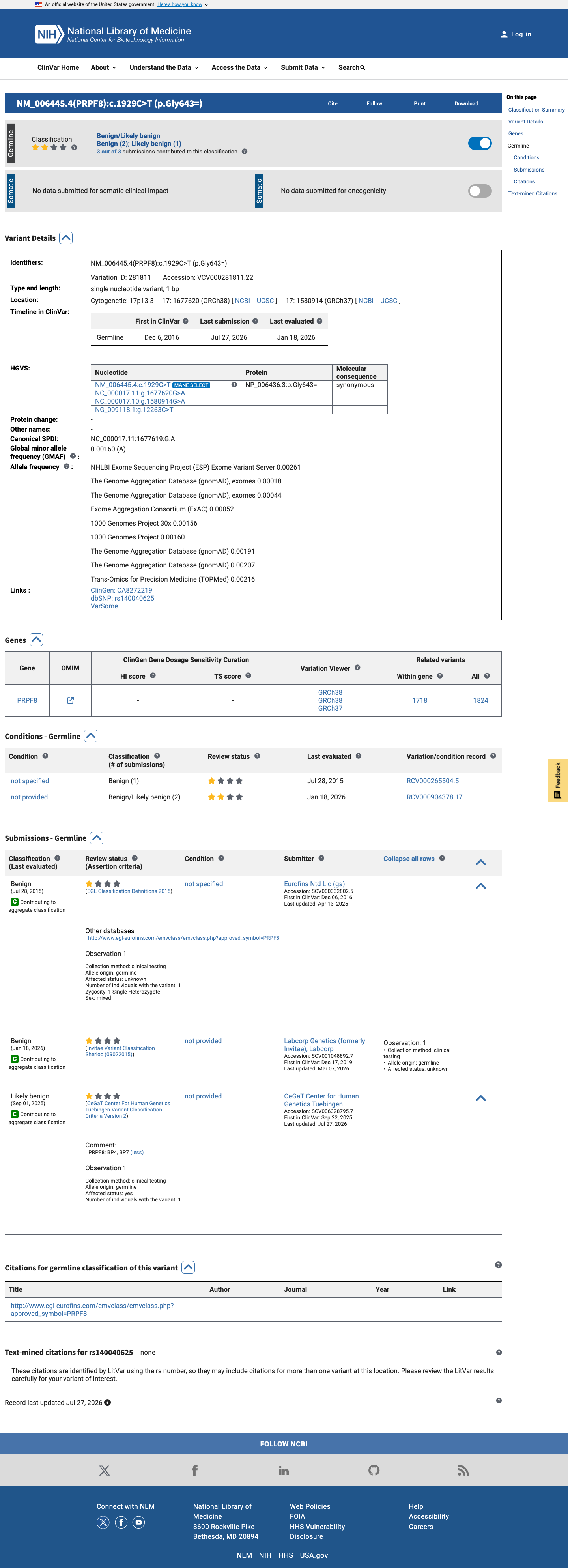 ClinVar screenshot