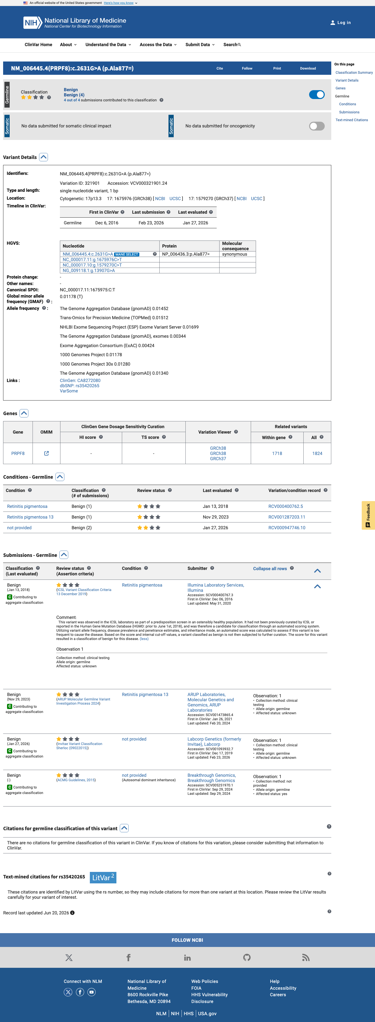 ClinVar screenshot