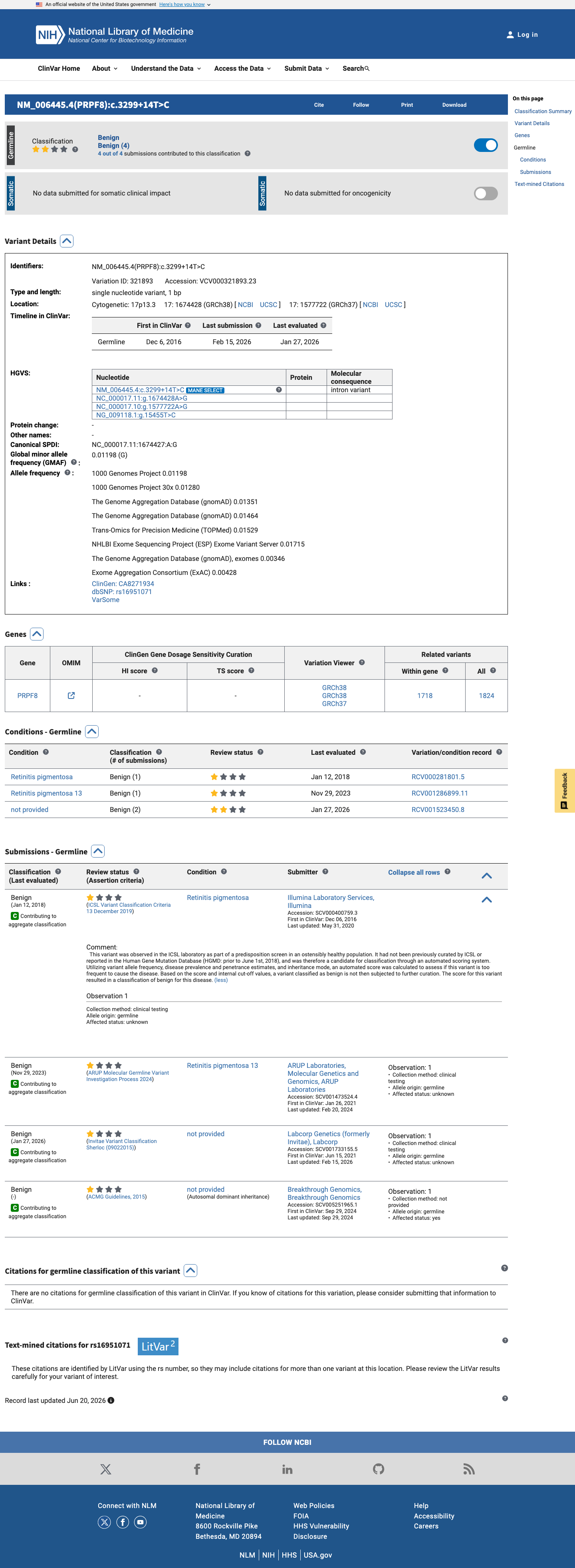 ClinVar screenshot