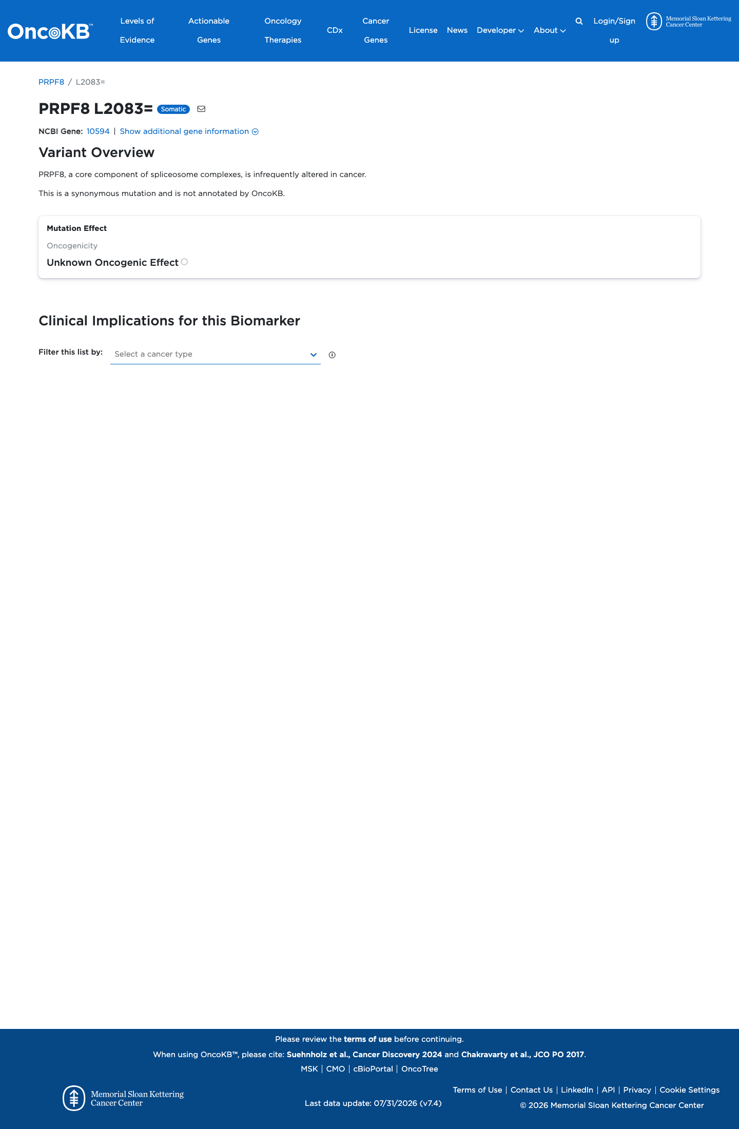 Functional / OncoKB screenshot