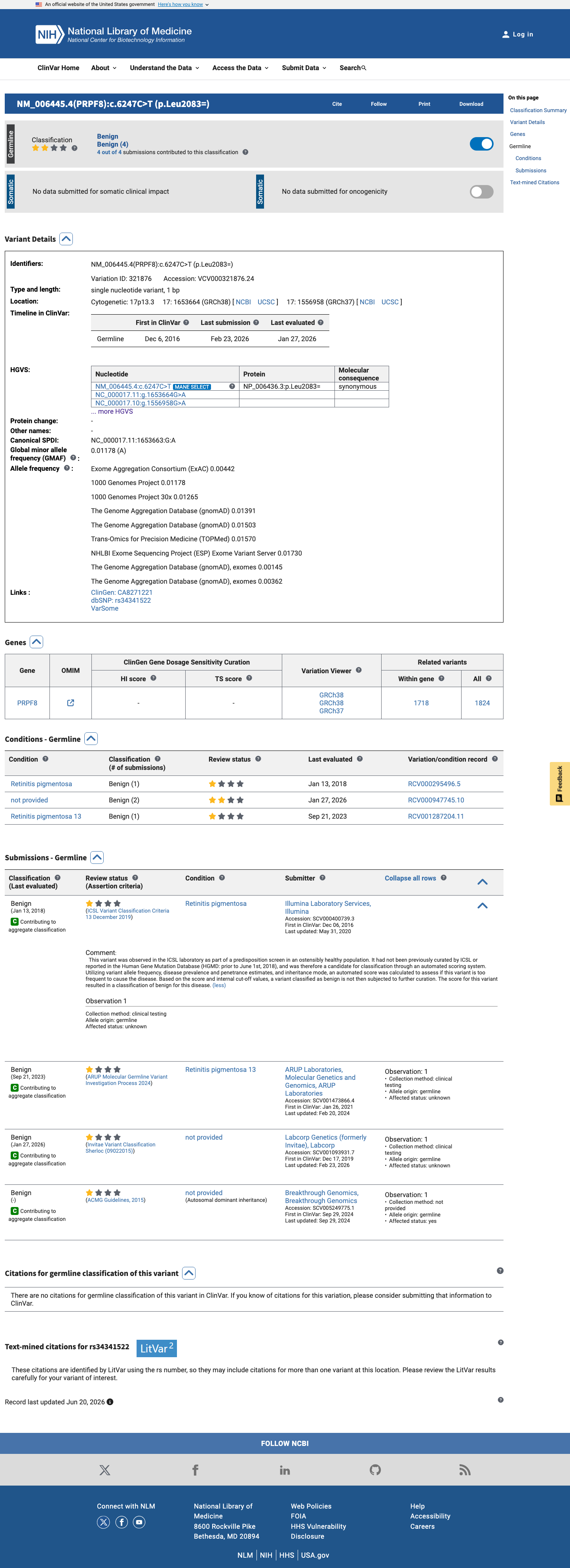ClinVar screenshot