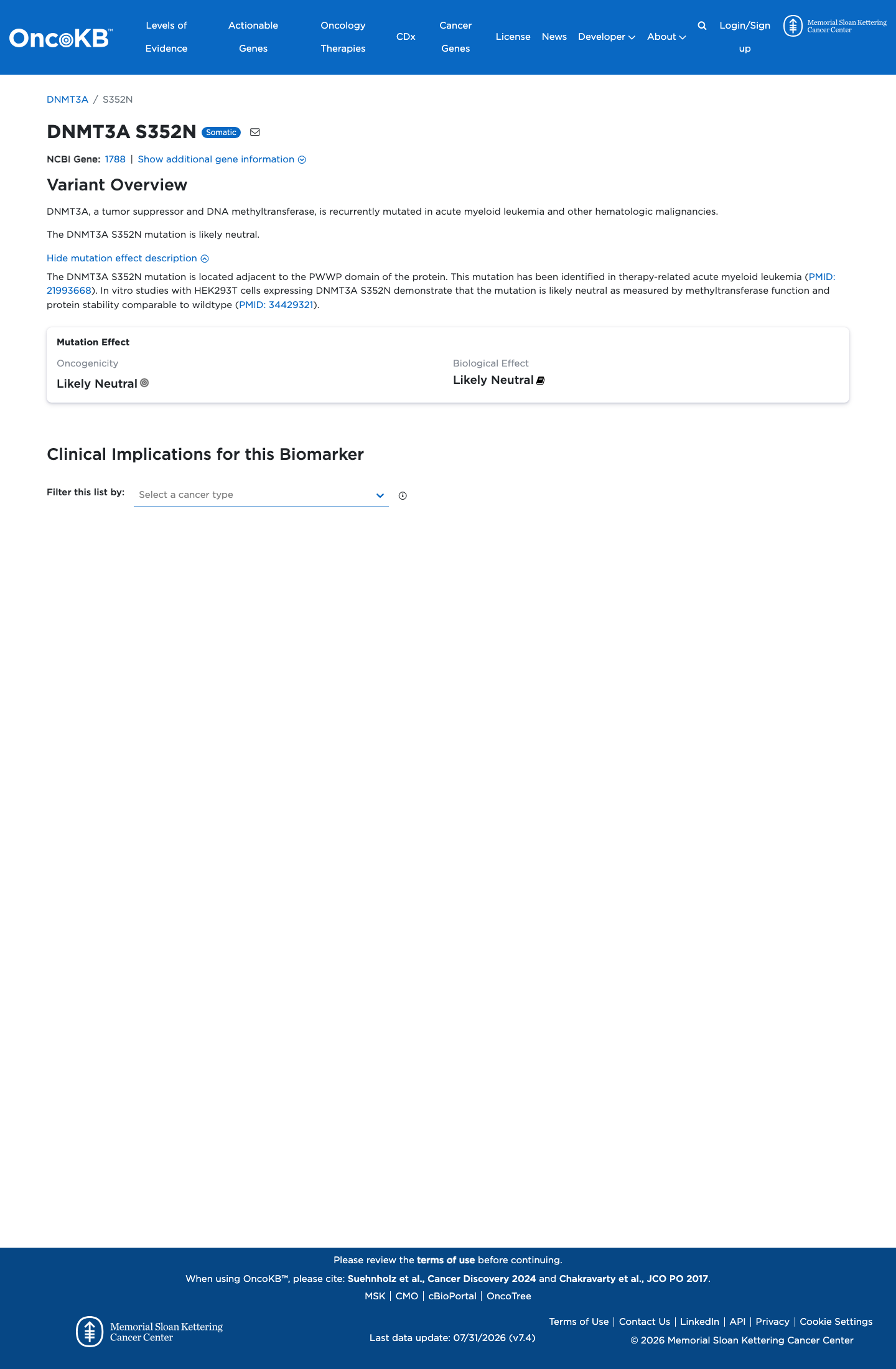 Functional / OncoKB screenshot